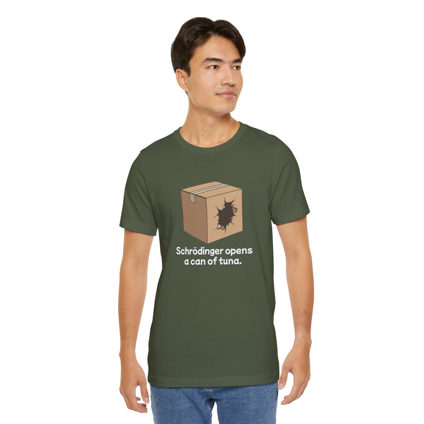 Funny Science Tee: Schrödinger's Cat Hears a Can Opener, Gift for Nerds, Science Lovers, Casual Wear, Unisex T-Shirt, Humor Apparel