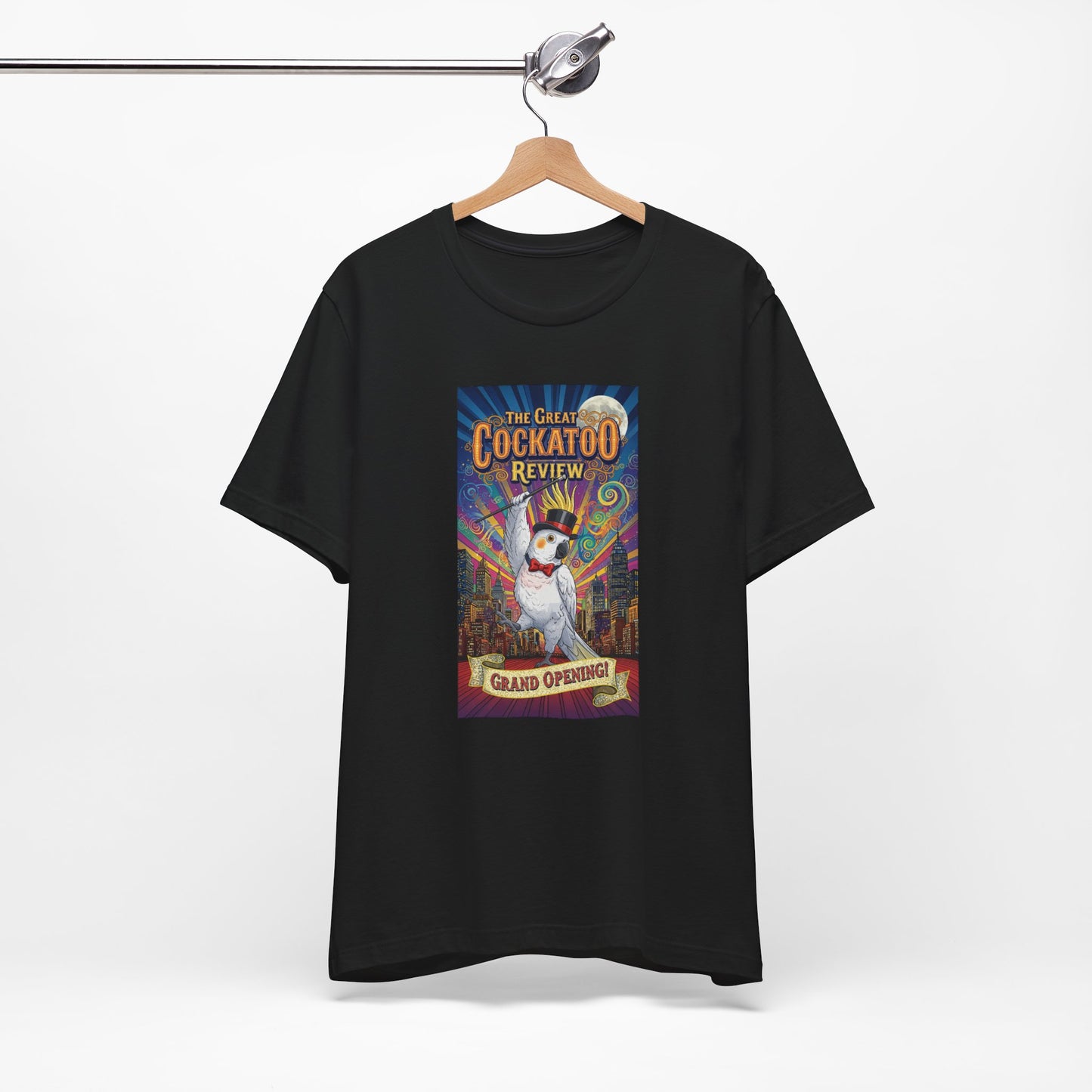 Grand Opening Cockatoo Review Tee - Funny Bird Graphic T-Shirt, Unique Gift for Cockatoo Owners, Casual Wear, Animal Lover Shirt