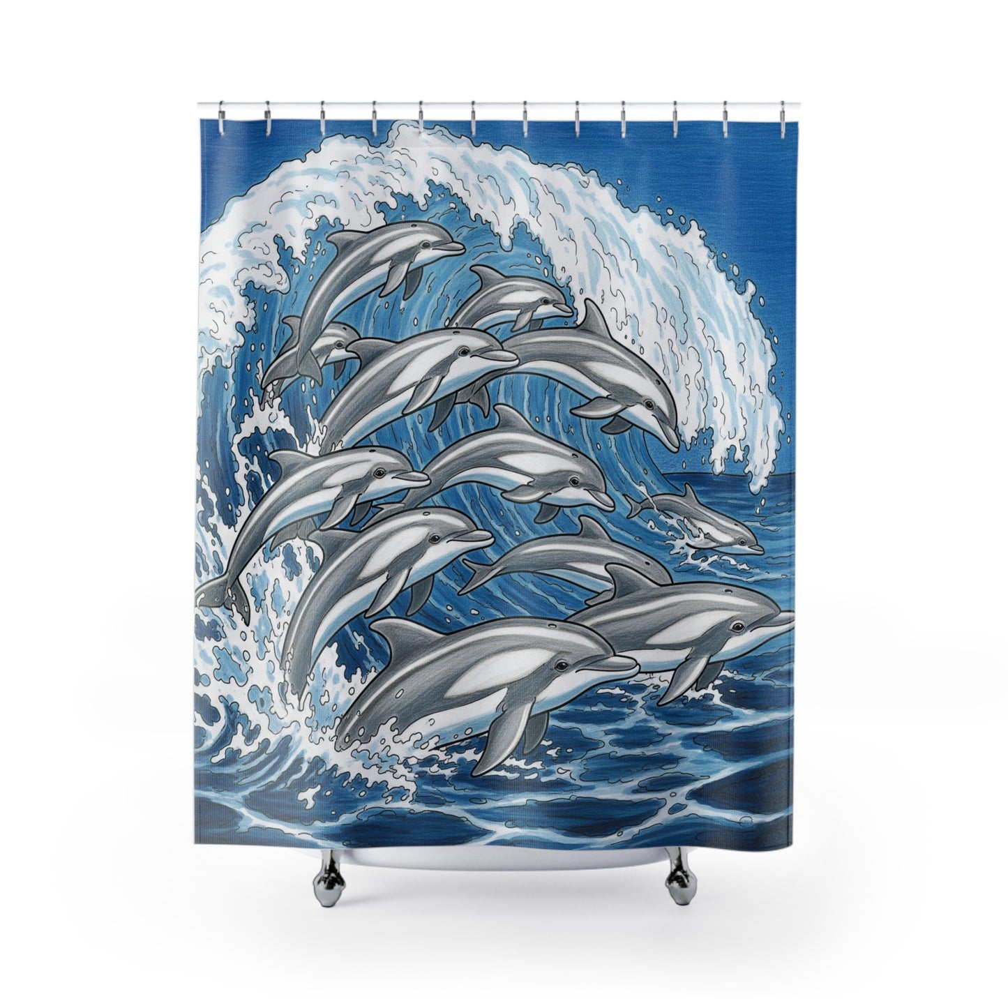 Dolphin Wave Shower Curtain, Ocean Bathroom Decor, Nautical Theme, Beach House Accessory, Gift for Marine Lovers