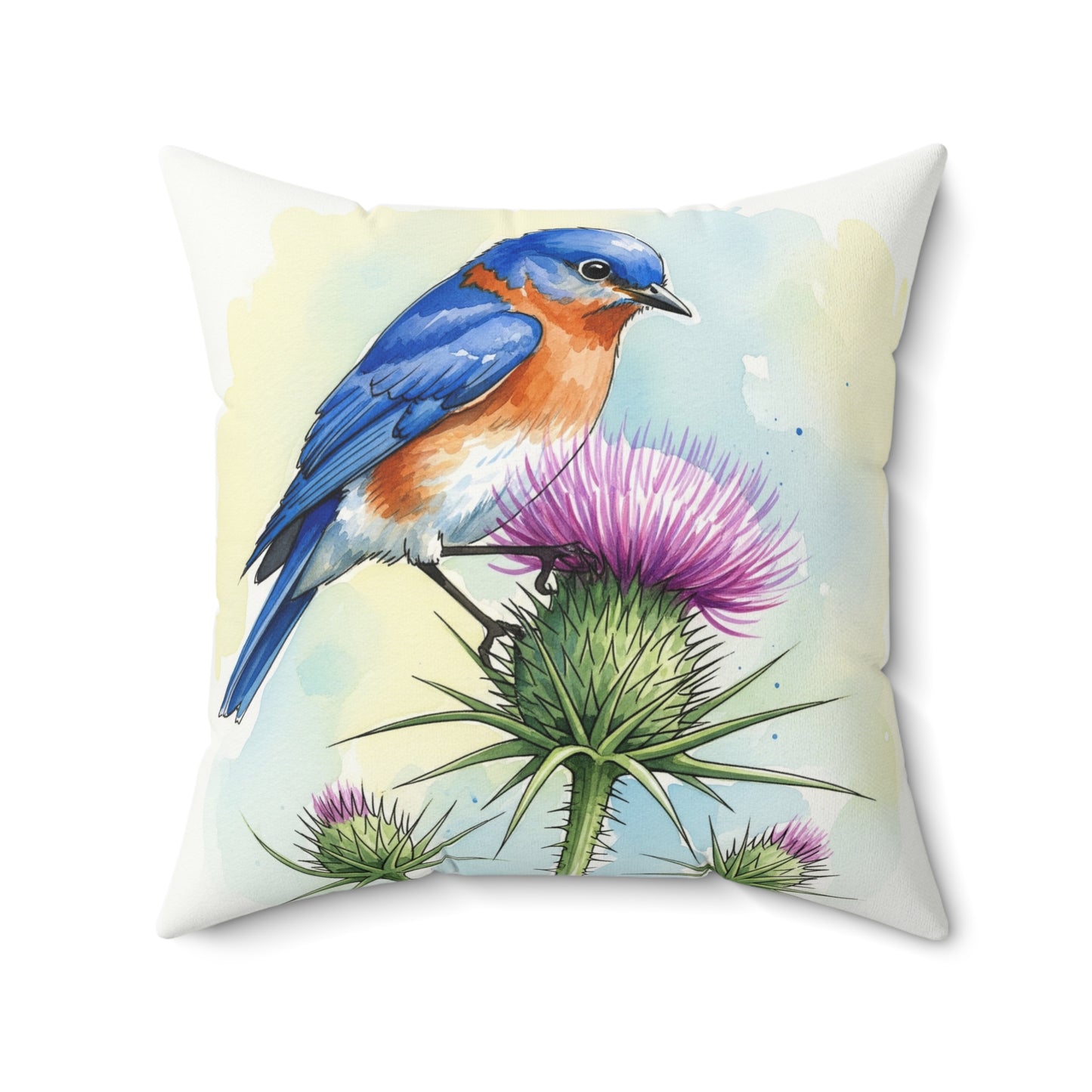 Bluebird Floral Pillow, Nature Decor, Cozy Home Accent, Gift for Bird Lovers, Spring Decor, Throw Pillow, Wildlife Cushion