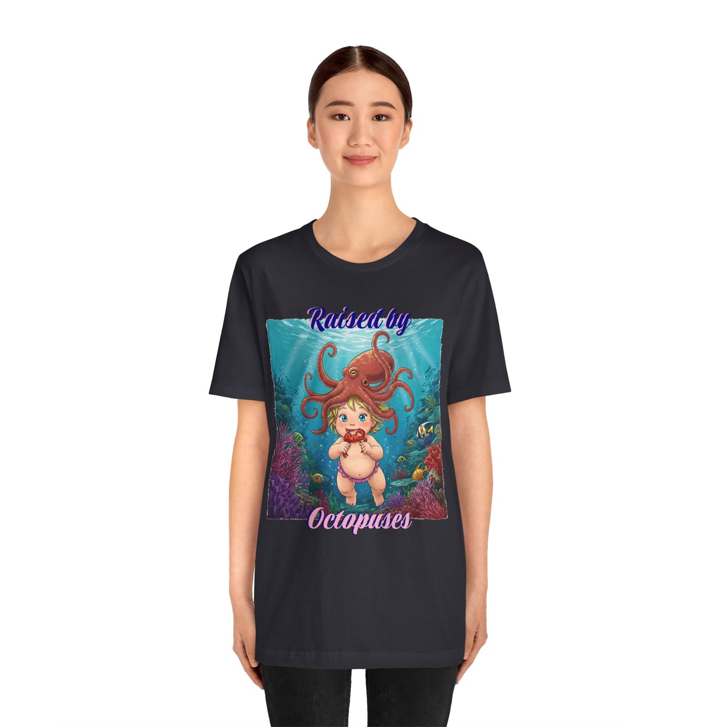 'Raised by Octopuses' Funny Octopus Themed Unisex Tee, Perfect for Ocean Lovers, Birthday Gift, Casual Wear, Summer Outing, Nautical Themed Apparel