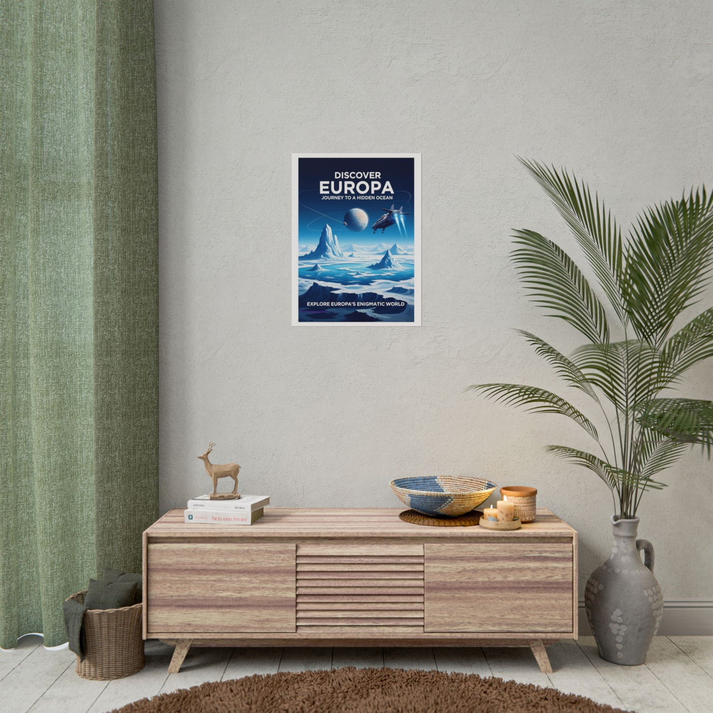 Celestial Travel Art Print, Space Wall Decor, Space Exploration Poster, Europa Journey Artwork, Home Office Decoration