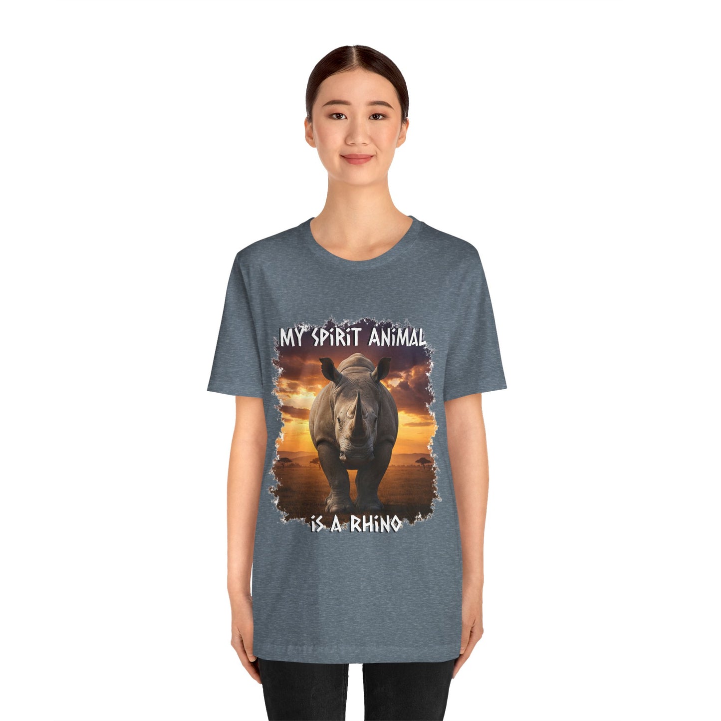 Rhino Spirit Animal Tee, Charging Rhinoceros Shirt for Nature Lovers, Zoo Outings, Safaris, Unisex Jersey Short Sleeve Tee