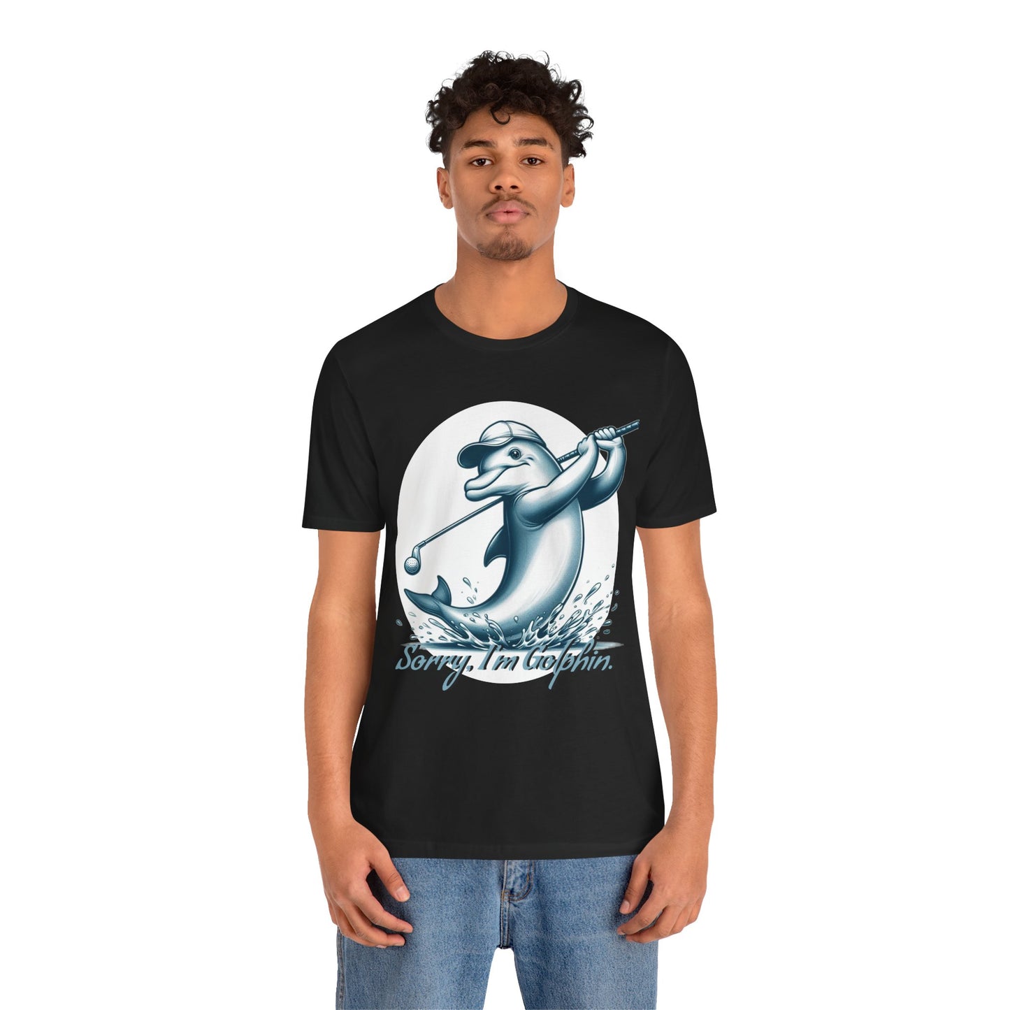 Funny Dolphin Golfing Tee - "Sorry, I’m Golphin" Unisex Jersey Short Sleeve Shirt - Dad Joke and Golfers Gift - Schmartypants