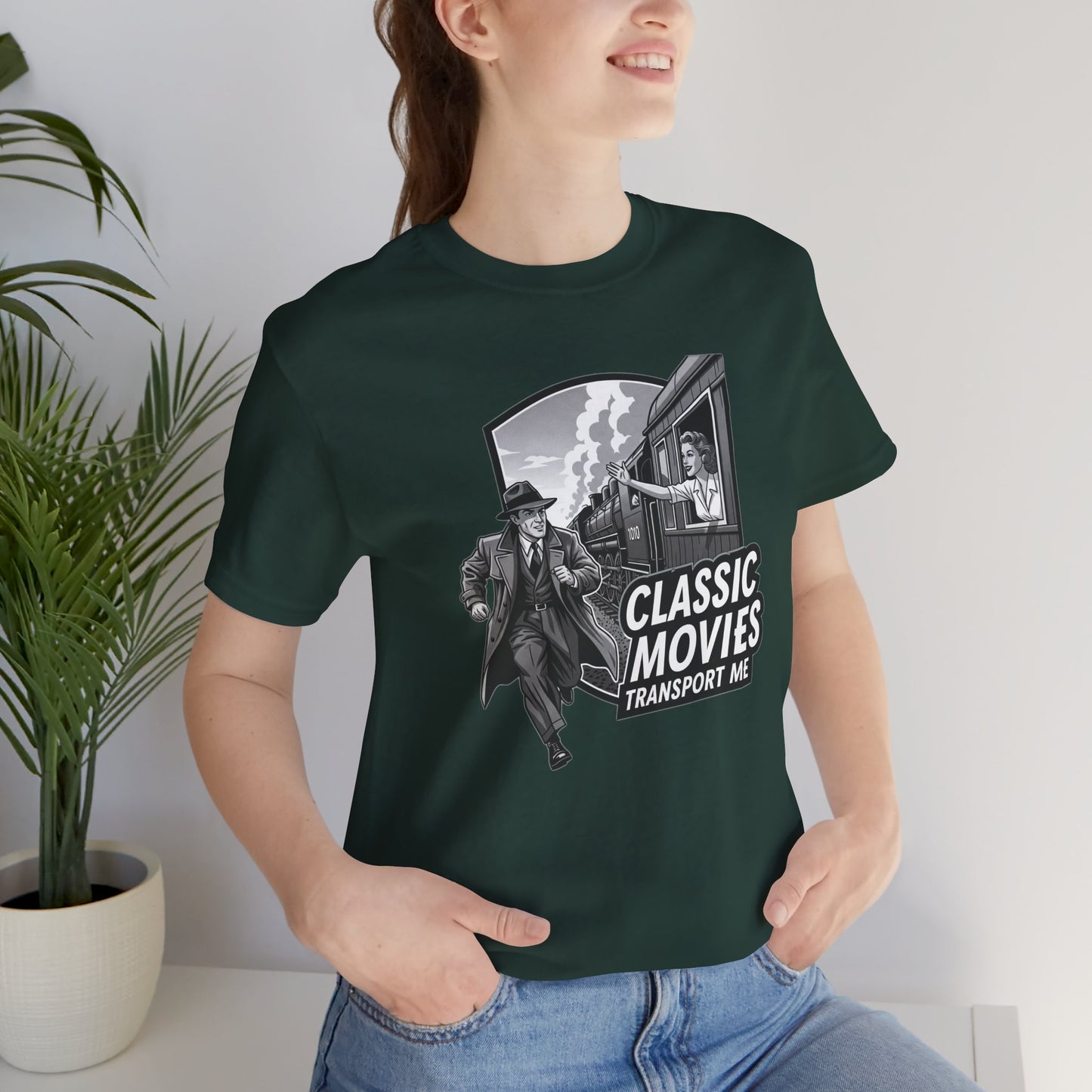Classic Movies Transport Me Unisex Tee, Vintage Movie Lover Shirt, Locomotive T-Shirt, Film Buff Gift, Nostalgic Film Apparel
