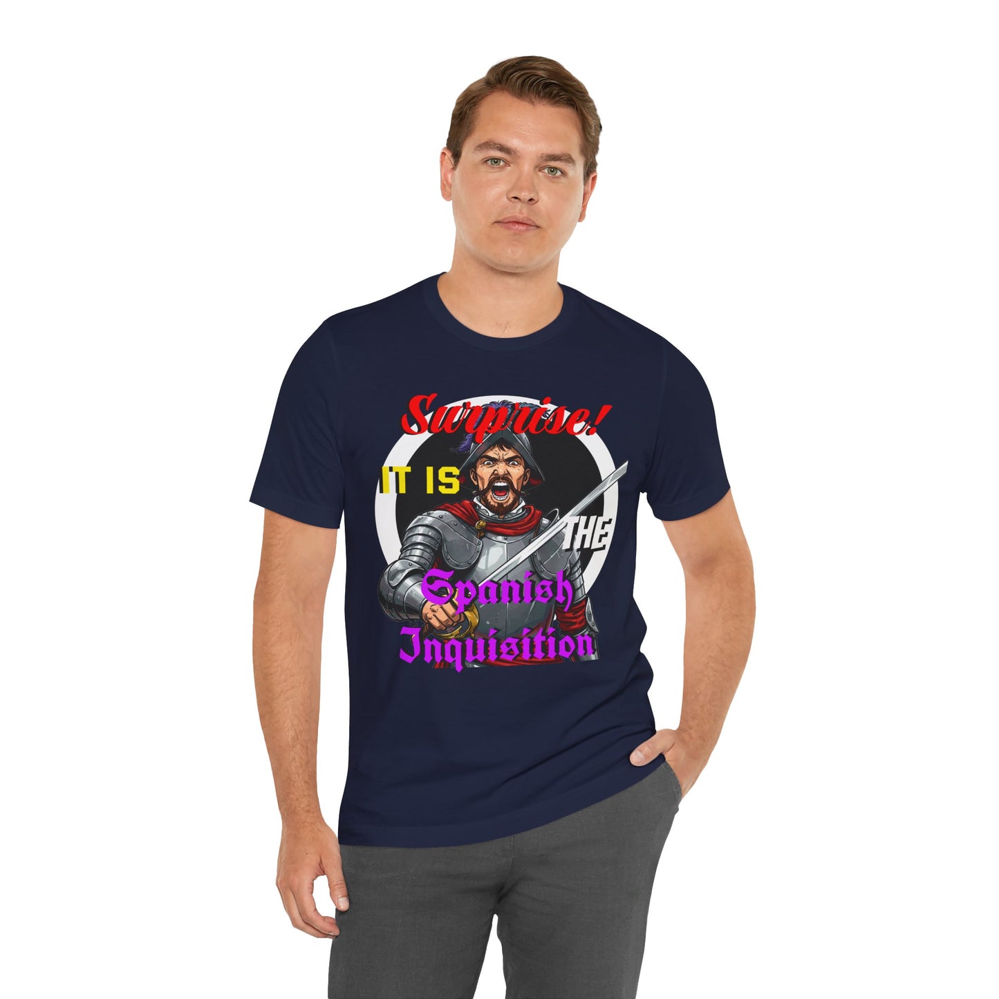 Hilarious Spanish Inquisition T-Shirt, British Humor Tee, Unisex Short Sleeve, Ideal for Parties, Gifts, Comedy Lovers