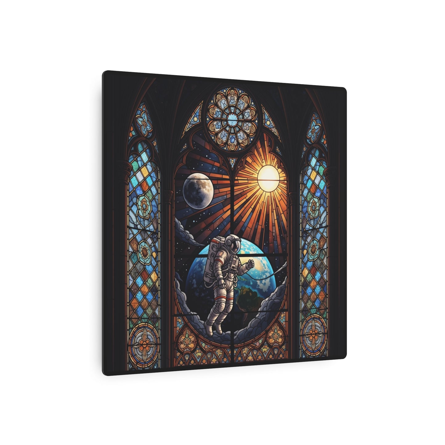 Astronaut Stained Glass Metal Art Sign | Unique Wall Decor, Space Decor, Gift for Astronomy Lovers, Home and Office Art, Sci-Fi Wall Art