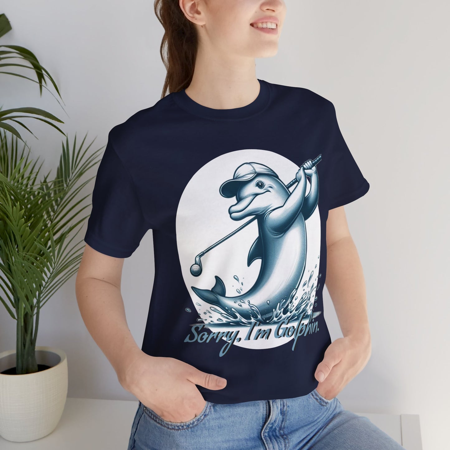 Funny Dolphin Golfing Tee - "Sorry, I’m Golphin" Unisex Jersey Short Sleeve Shirt - Dad Joke and Golfers Gift - Schmartypants