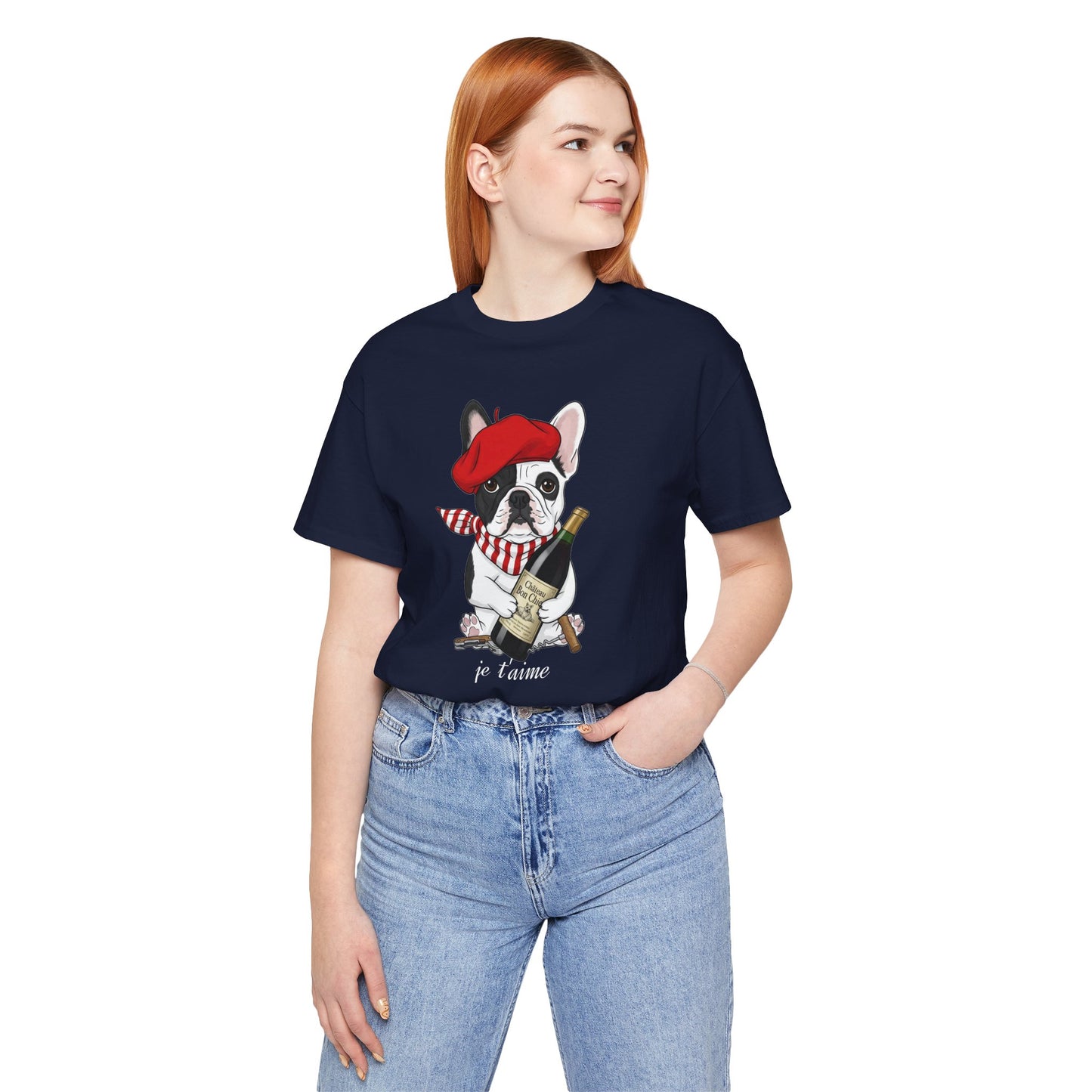 Cute French Bulldog Lovers Tee, Casual Wear, Je t'aime Shirt, Unisex T-Shirt for Birthdays, Anniversaries, Pet Lovers