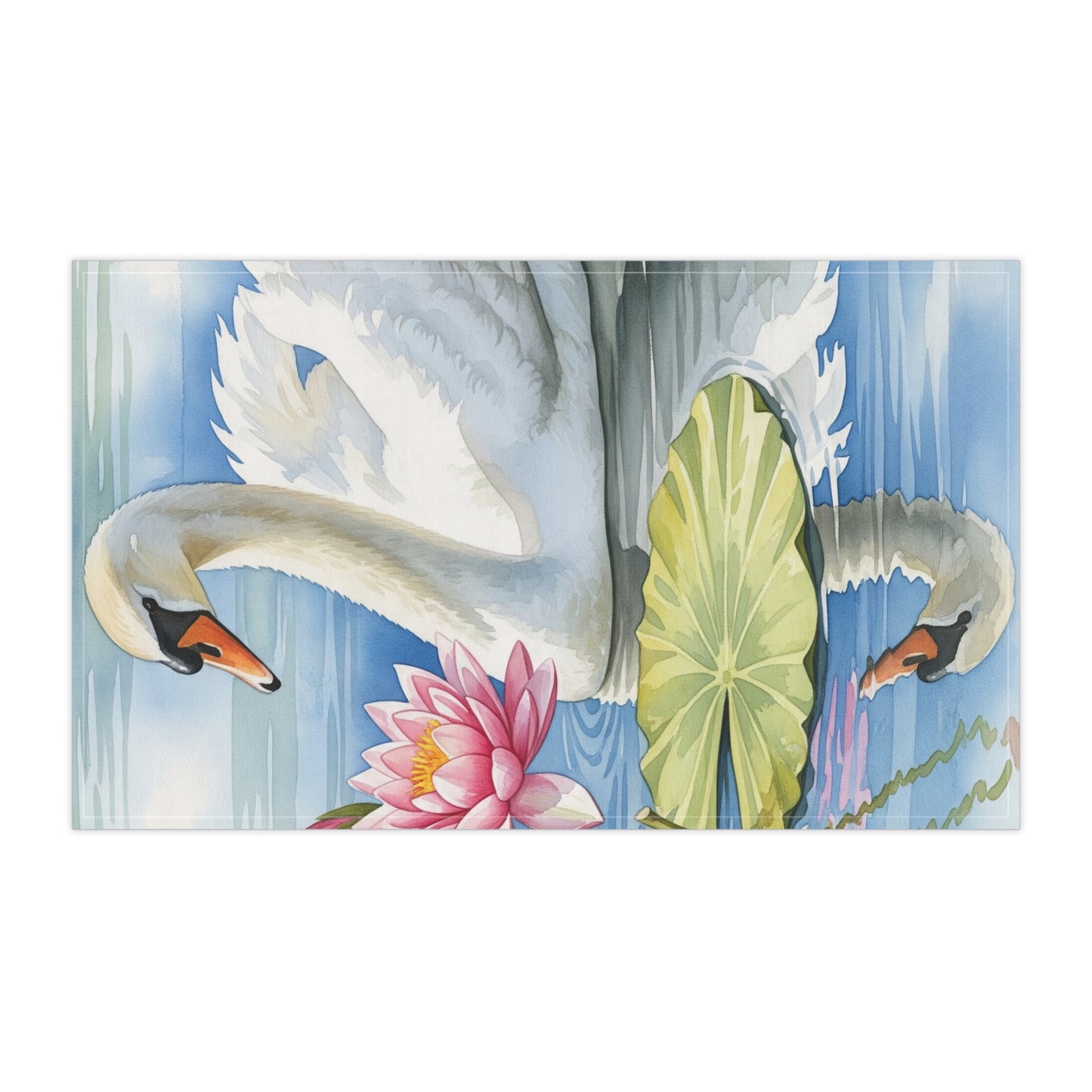 Swan Tea Towels, Elegant Kitchen Decor, Wedding Housewarming Gift, Cotton Poly Dish Towel, Swan Pond Waterlilies Design