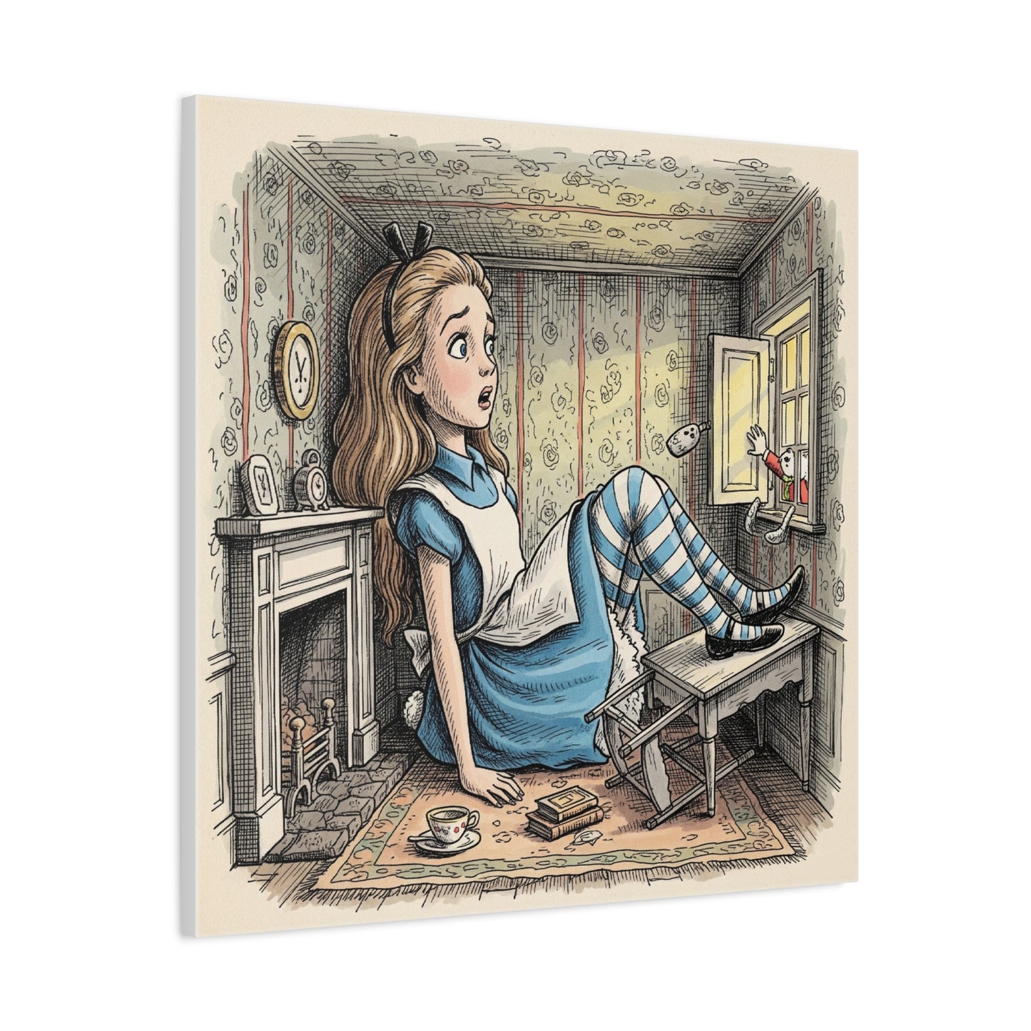 Alice in Wonderland Canvas Print Wall Art, Stretched Matte Canvas, Fantasy Children's Classic, Home Decor, Nursery Decoration
