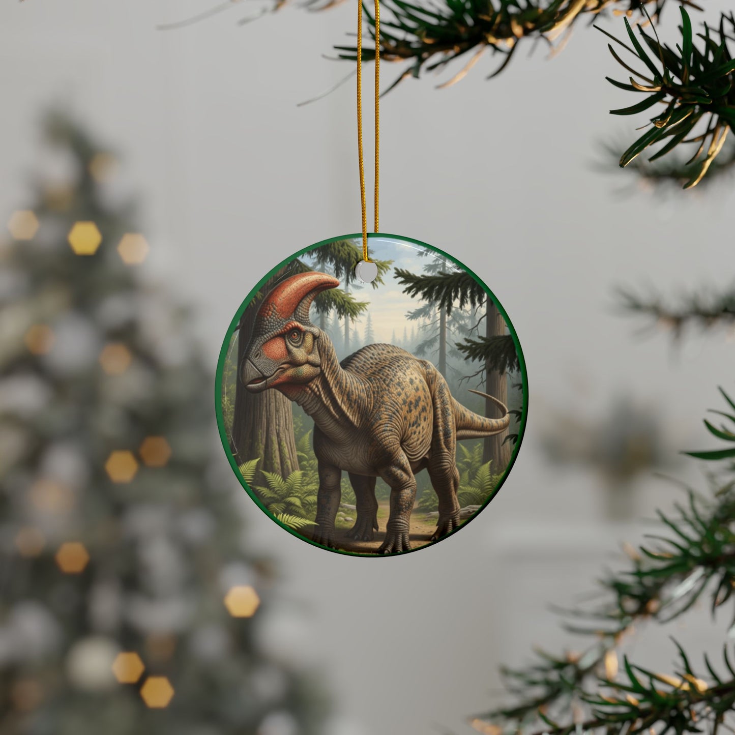Hadrosaur, Duck-billed Dinosaur-Themed Ceramic Tree Ornaments, 2-Sided Print, Gift, Holiday Decoration, Kids Room Decor, Party Favor