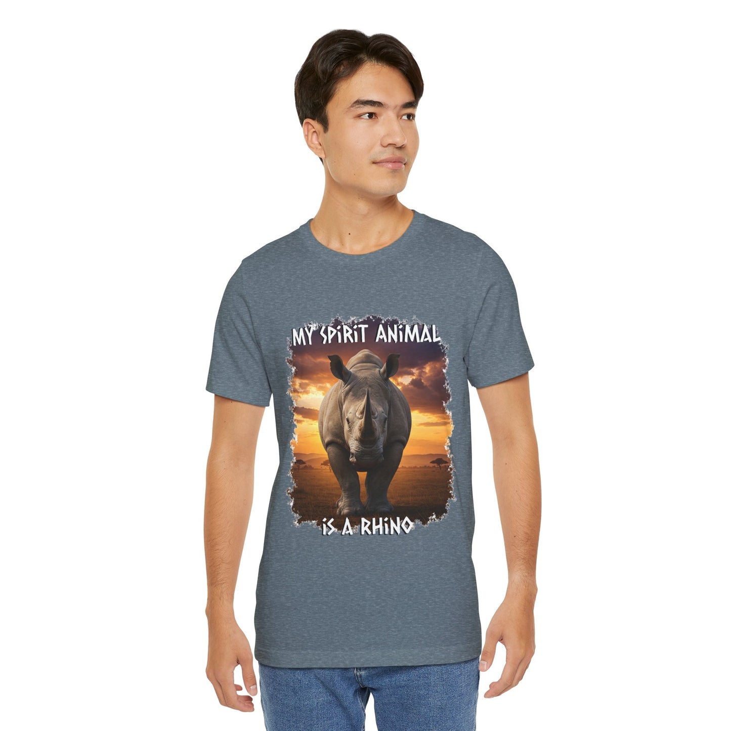 Rhino Spirit Animal Tee, Charging Rhinoceros Shirt for Nature Lovers, Zoo Outings, Safaris, Unisex Jersey Short Sleeve Tee