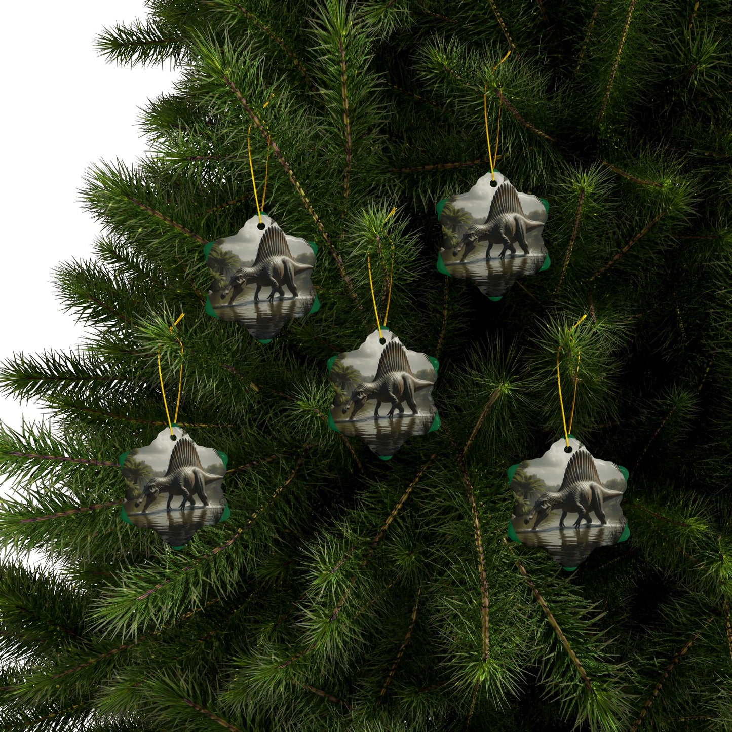 Dinosaur Ceramic Ornaments, Spinosaurus Gifts for Kids, Unique Holiday Decor, Tree Ornaments for Dinosaur Lovers, Set of 1, 3, or 5