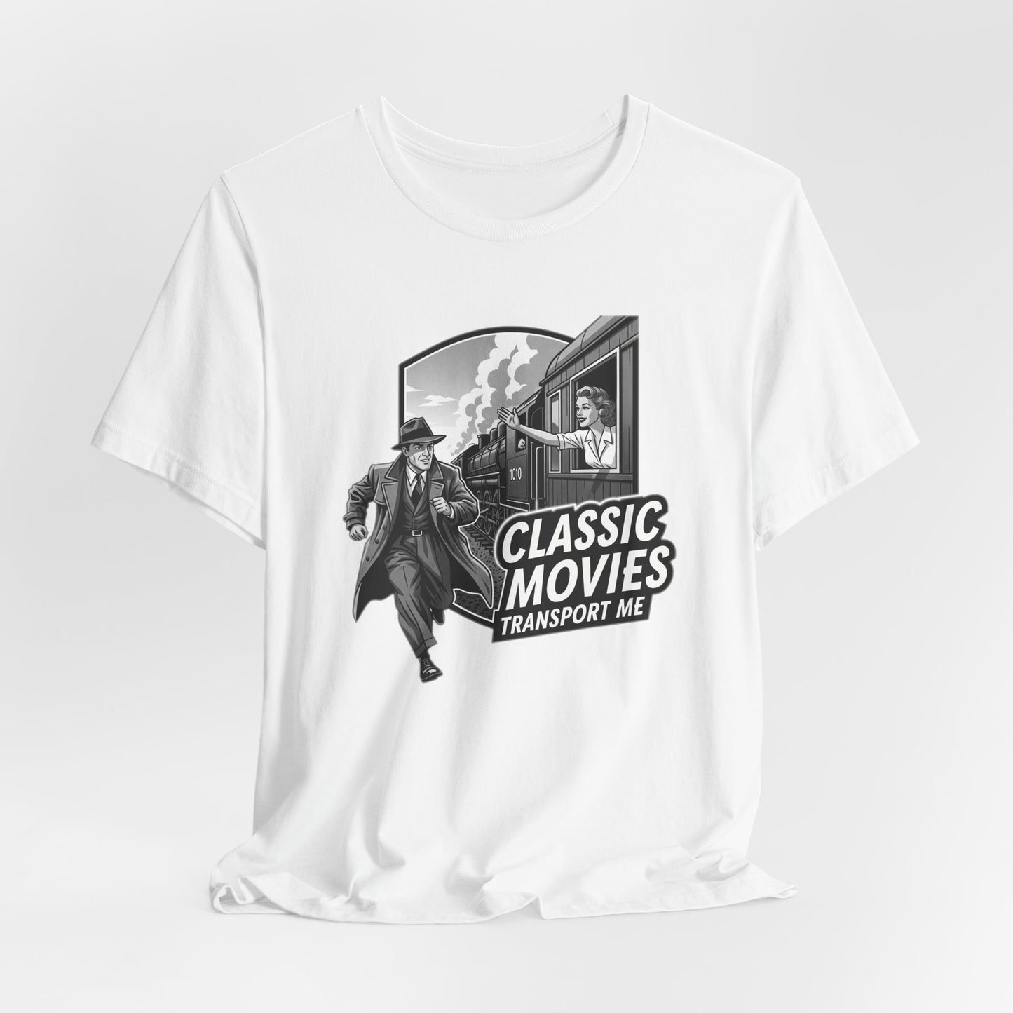 Classic Movies Transport Me Unisex Tee, Vintage Movie Lover Shirt, Locomotive T-Shirt, Film Buff Gift, Nostalgic Film Apparel