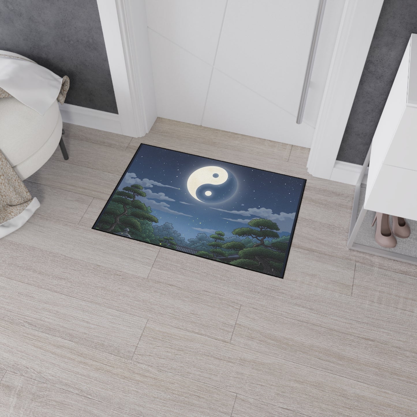 Yin Yang Design Heavy Duty Floor Mat, Home Decor, Indoor Outdoor Mat, Zen Style Rug, Yoga Space Accessory