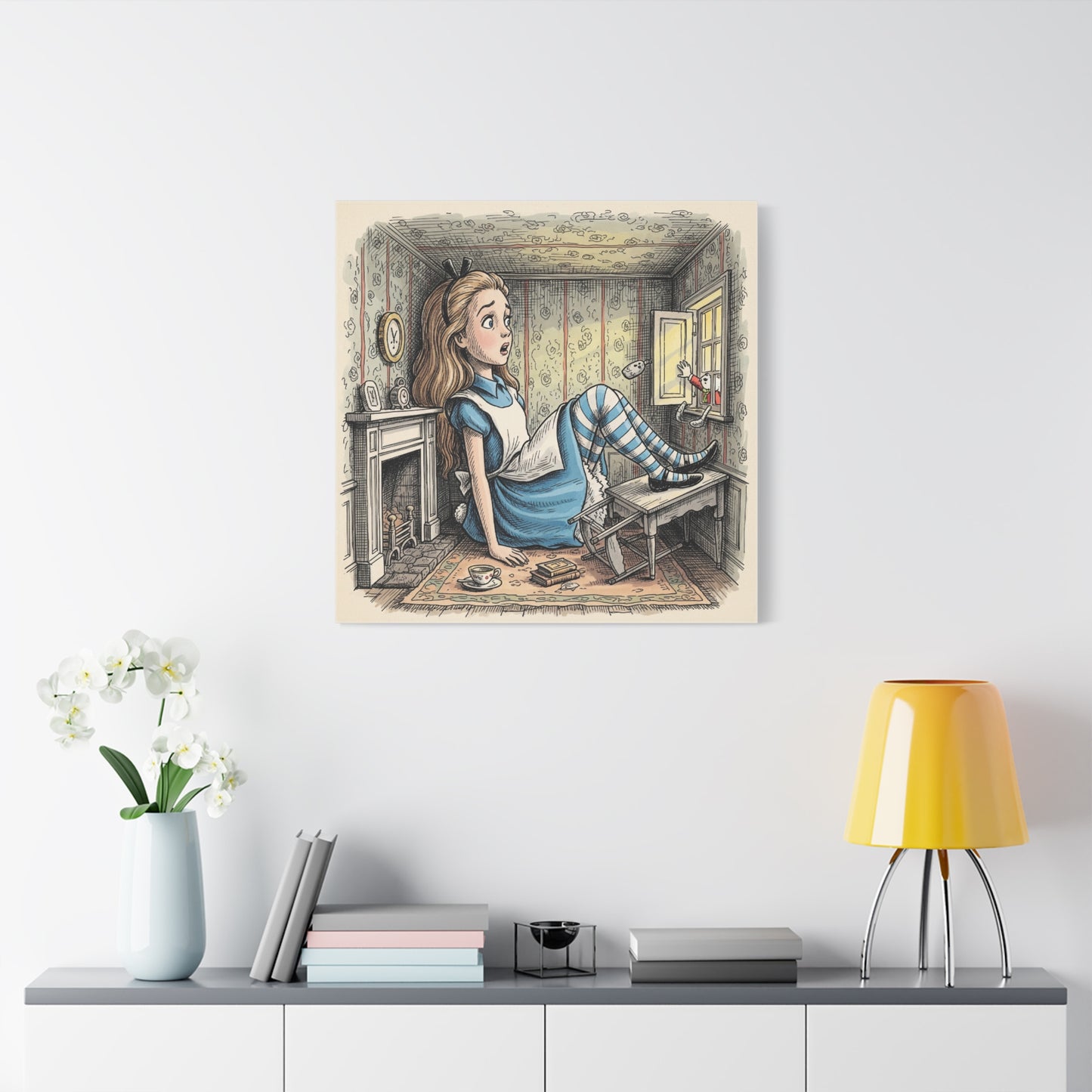 Alice in Wonderland Canvas Print Wall Art, Stretched Matte Canvas, Fantasy Children's Classic, Home Decor, Nursery Decoration