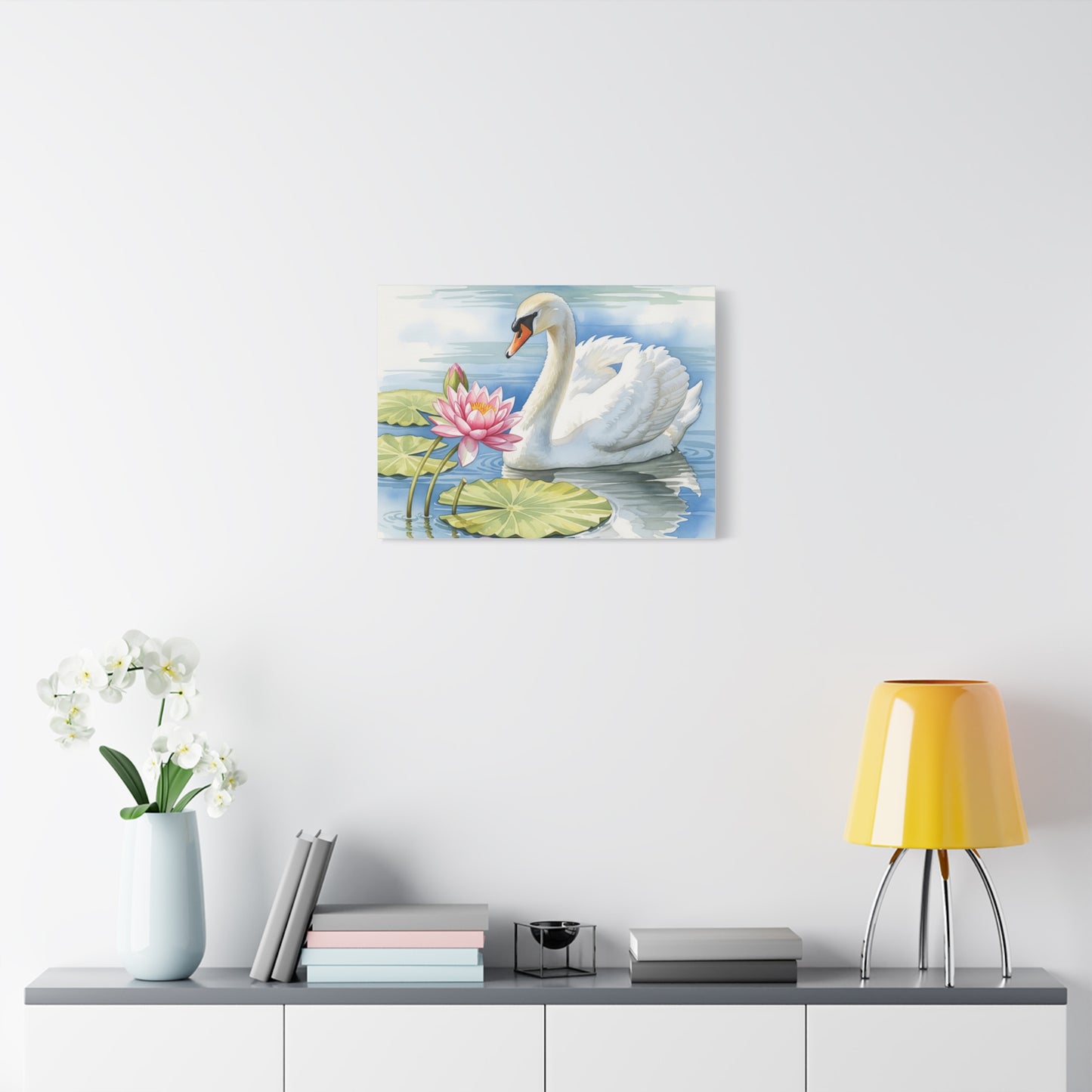 Swan and Lotus Canvas Art, Home Décor, Nature Wall Art, Gift for Nature Lovers, Floral Artwork