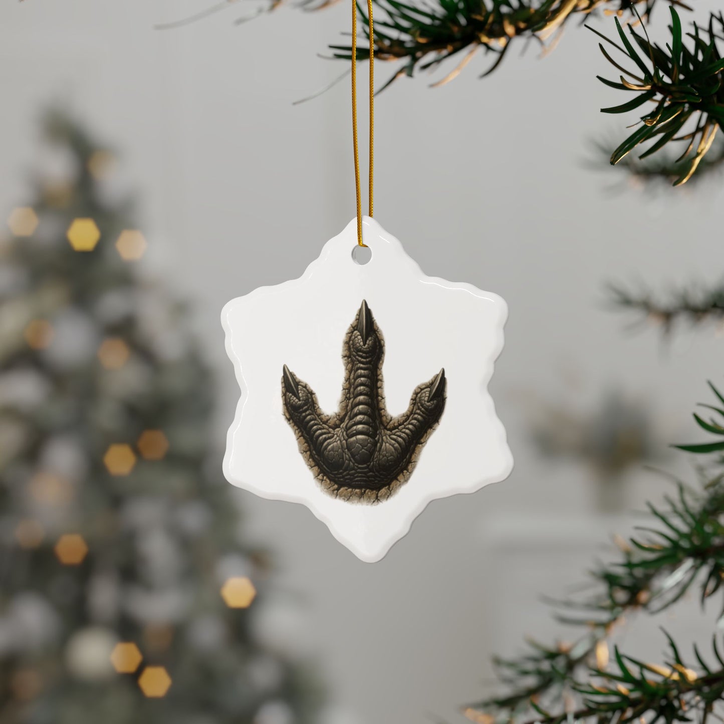 Unique Ceramic Ornaments - 2-Sided Print, Dinosaur Fossil Footprint Design, Perfect for Holiday Decor, Gifts, Home Decor, Tree Ornaments