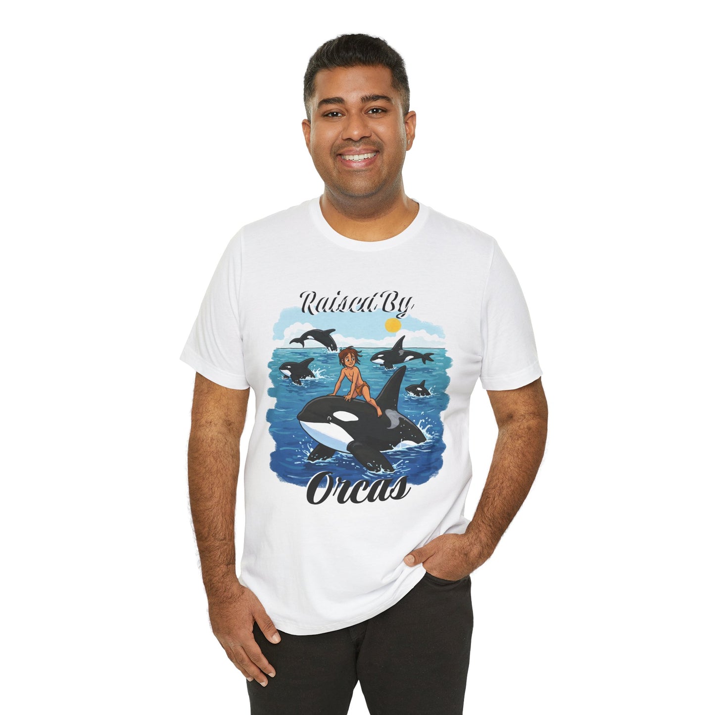 Funny 'Raised by Orca's' Tee - Perfect for Ocean Lovers, Beach Days, Summer Vacations, Gift for Marine Life Enthusiasts, Cute Animal Shirt