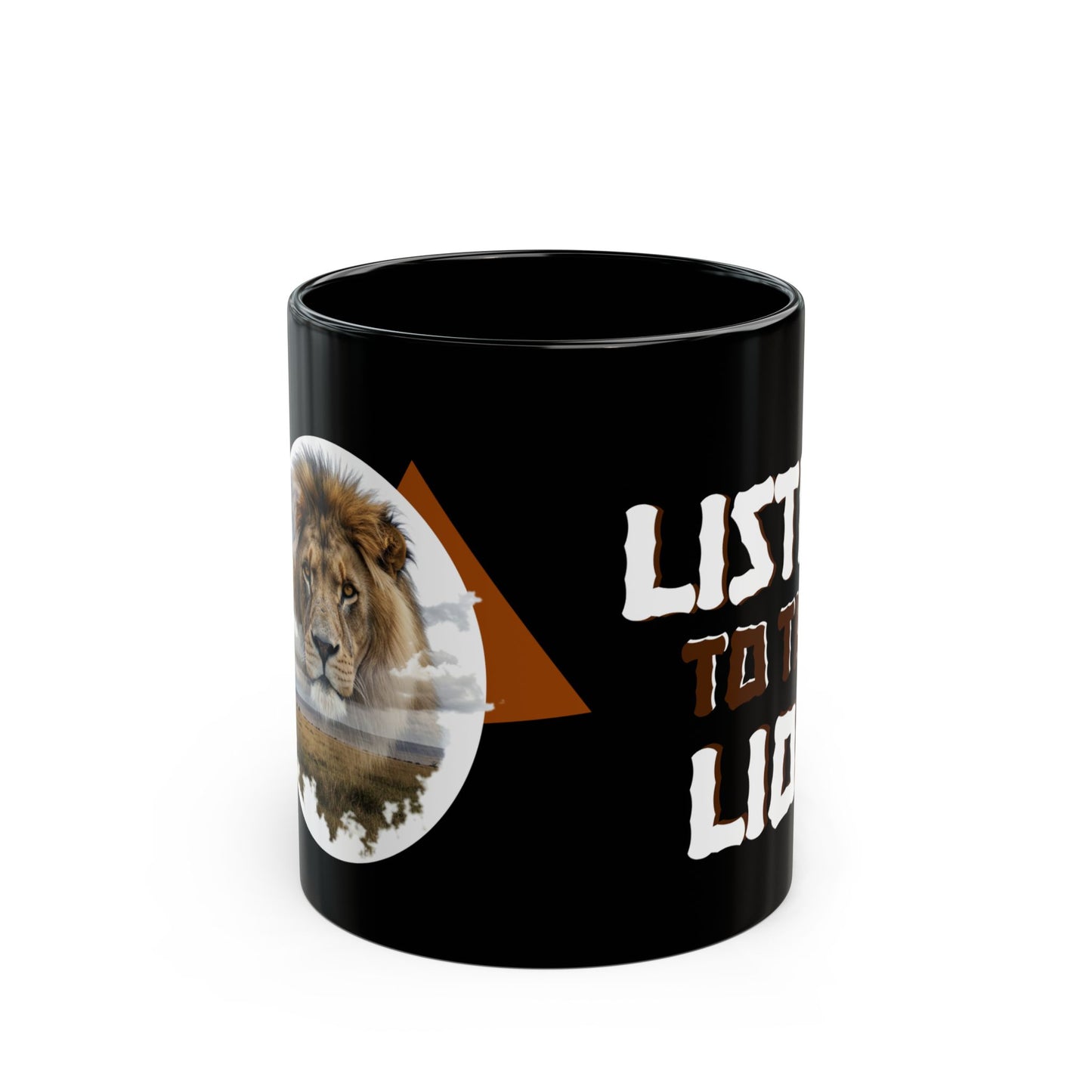 Listen to the Lion Black Mug - Inspirational Coffee Tea Cup for Animal Lovers, Van Morrison Fans - Schmartypants