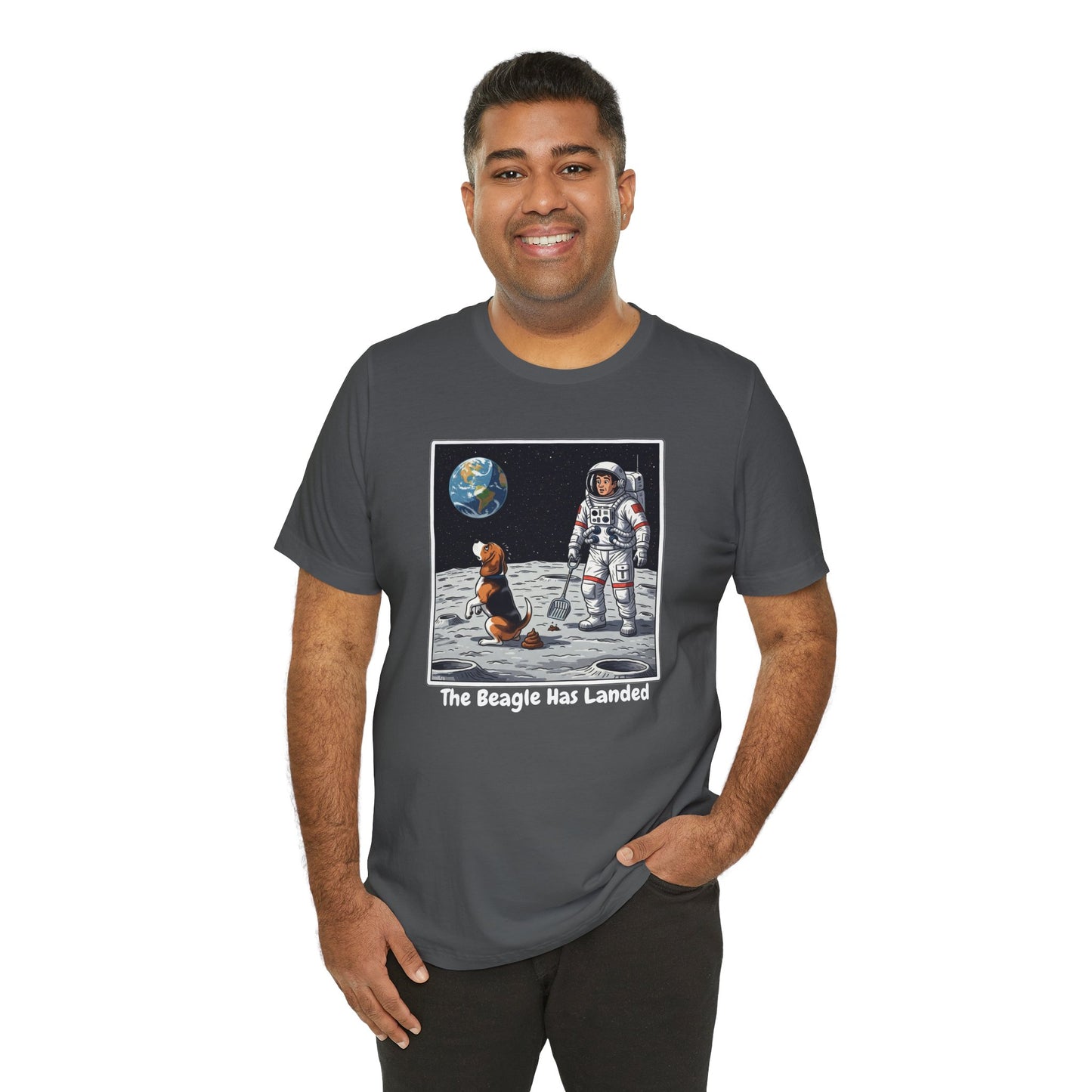 Funny Beagle Moon Landing Tee - "The Beagle Has Landed" Graphic, Pooper Scooping Astronaut Shirt, Unisex Casual T-Shirt, Cool Pet Gift