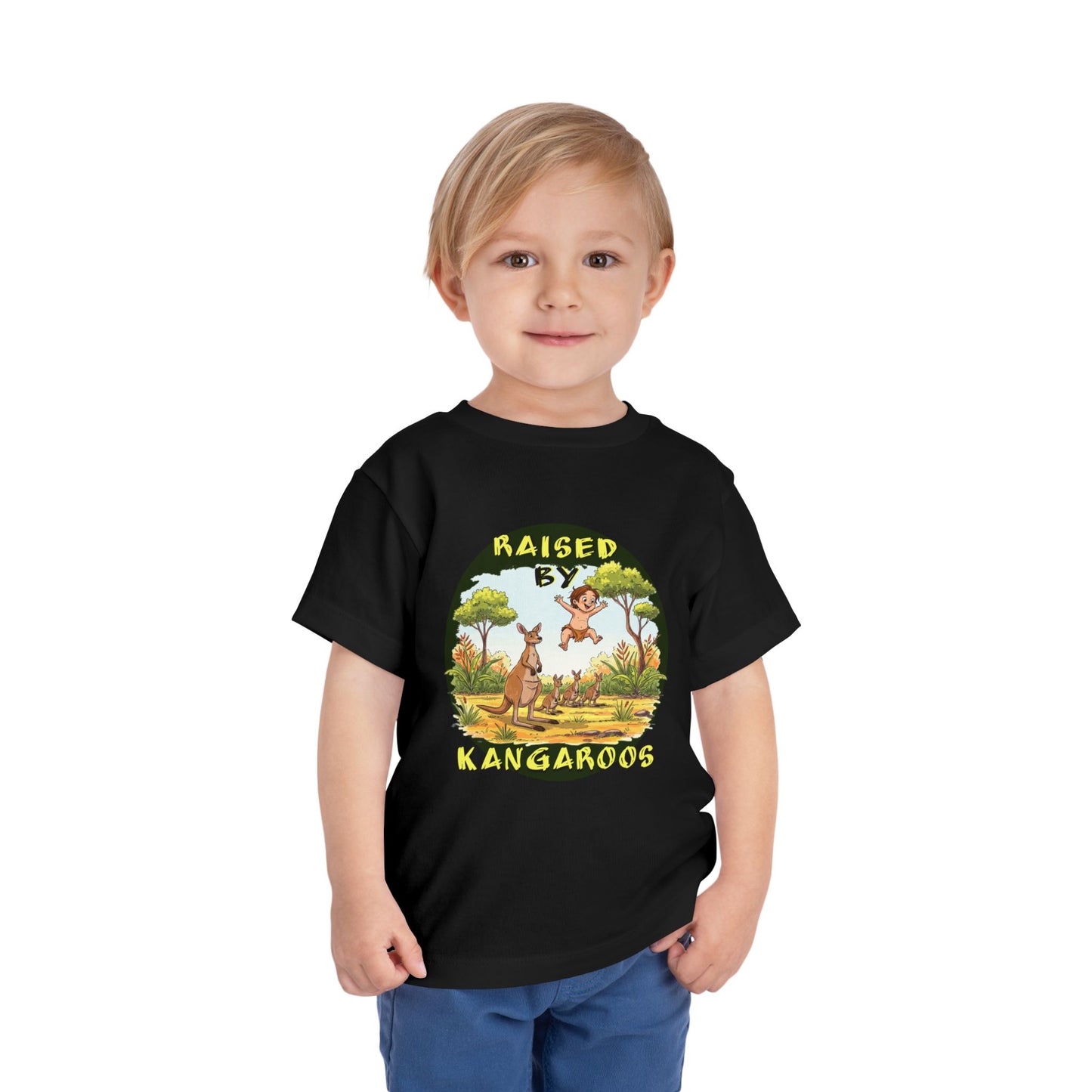 Toddler Short Sleeve Tee - Cute, Funny 'Raised by Kangaroos' Design - Schmartypants