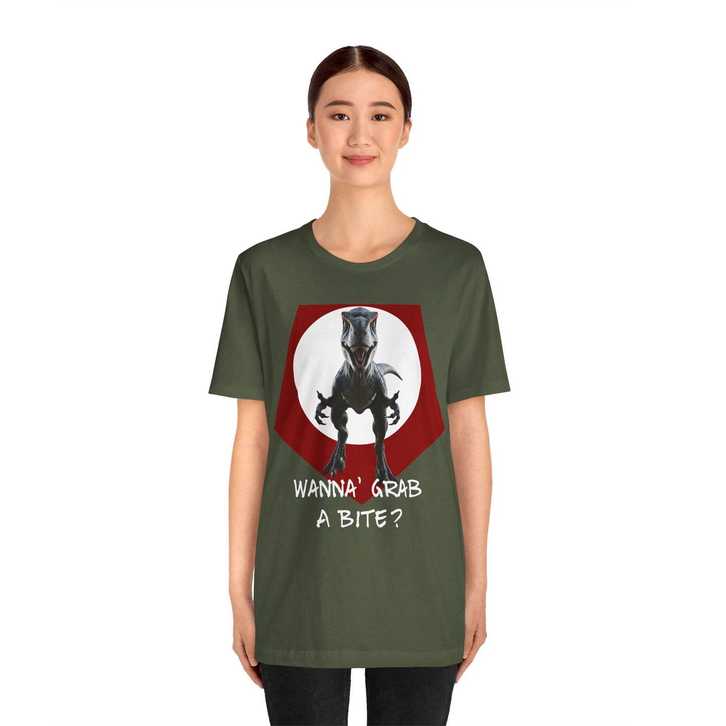 Funny Dinosaur Velociraptor 'Grab a Bite' Graphic Tee - Perfect for Casual Wear, Birthday Gifts, Jurassic Theme Parties, Chefs