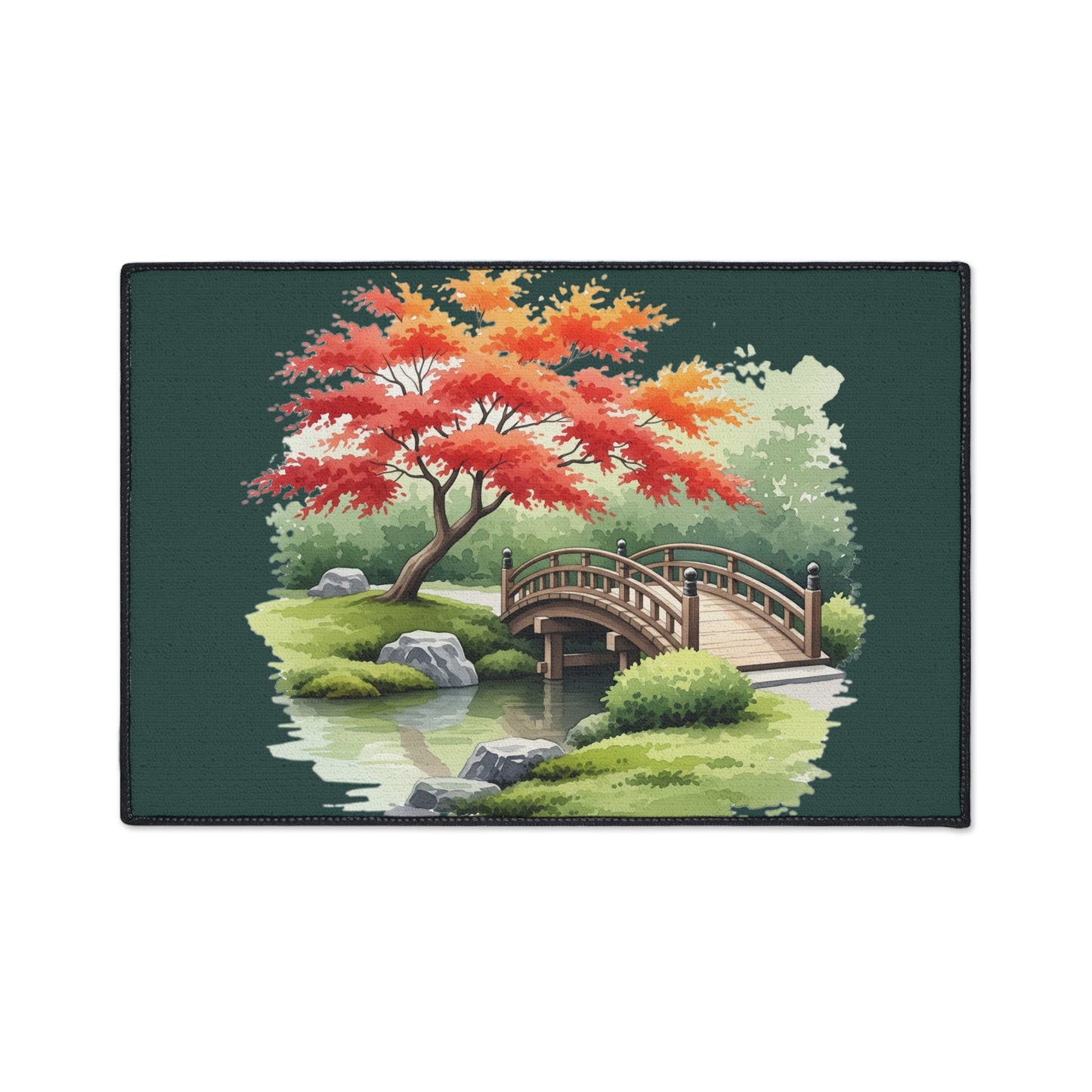 Floor Mat, Tranquil Japanese Garden, Zen Home Decor, Fall Leaves Rug, Contemplative Design, Heavy Duty Mat