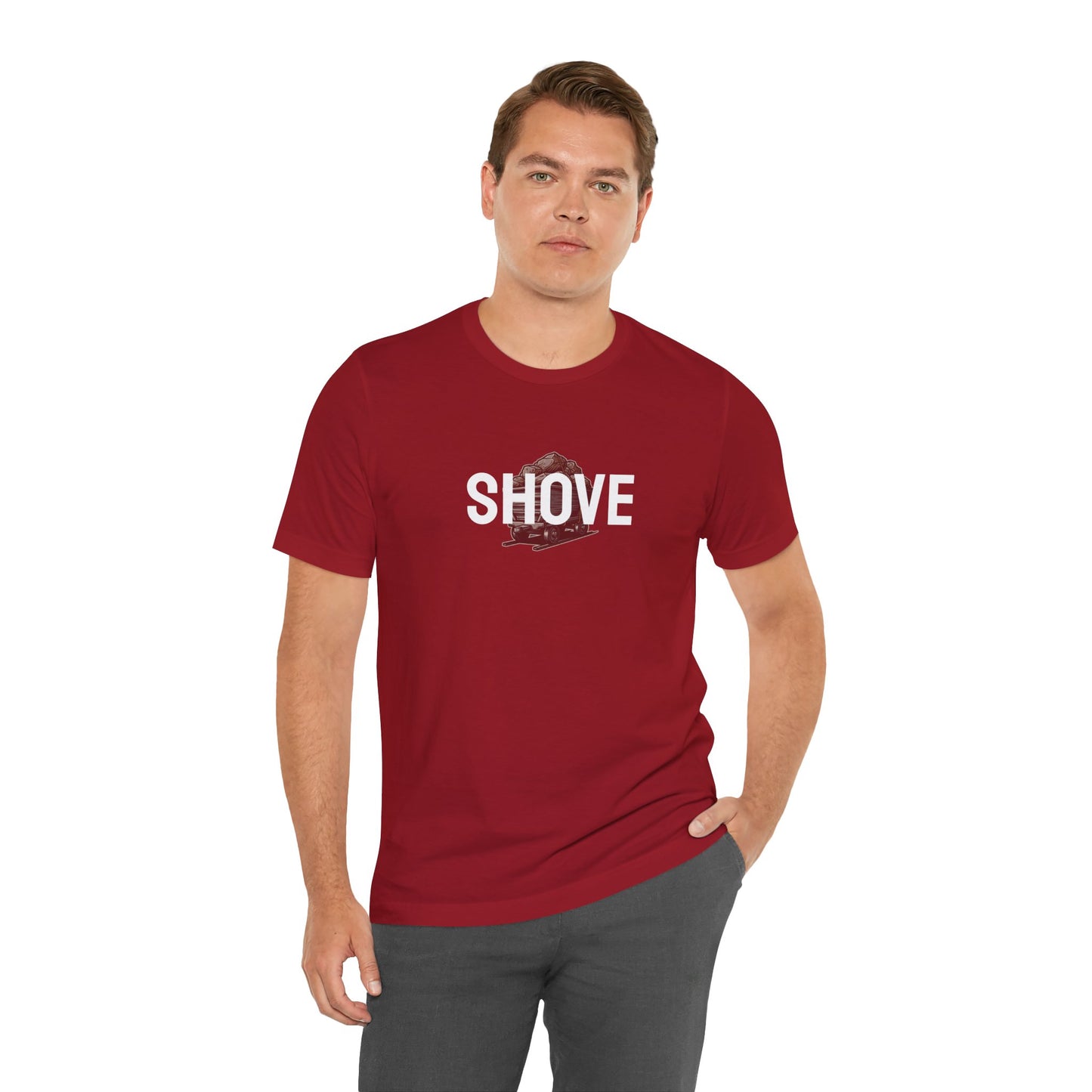 Athletic Spirit SHOVE Unisex Tee, Baseball Player Gift, Sports Fan Shirt, Inspirational Athlete Top, Underdog Competition Statement Piece