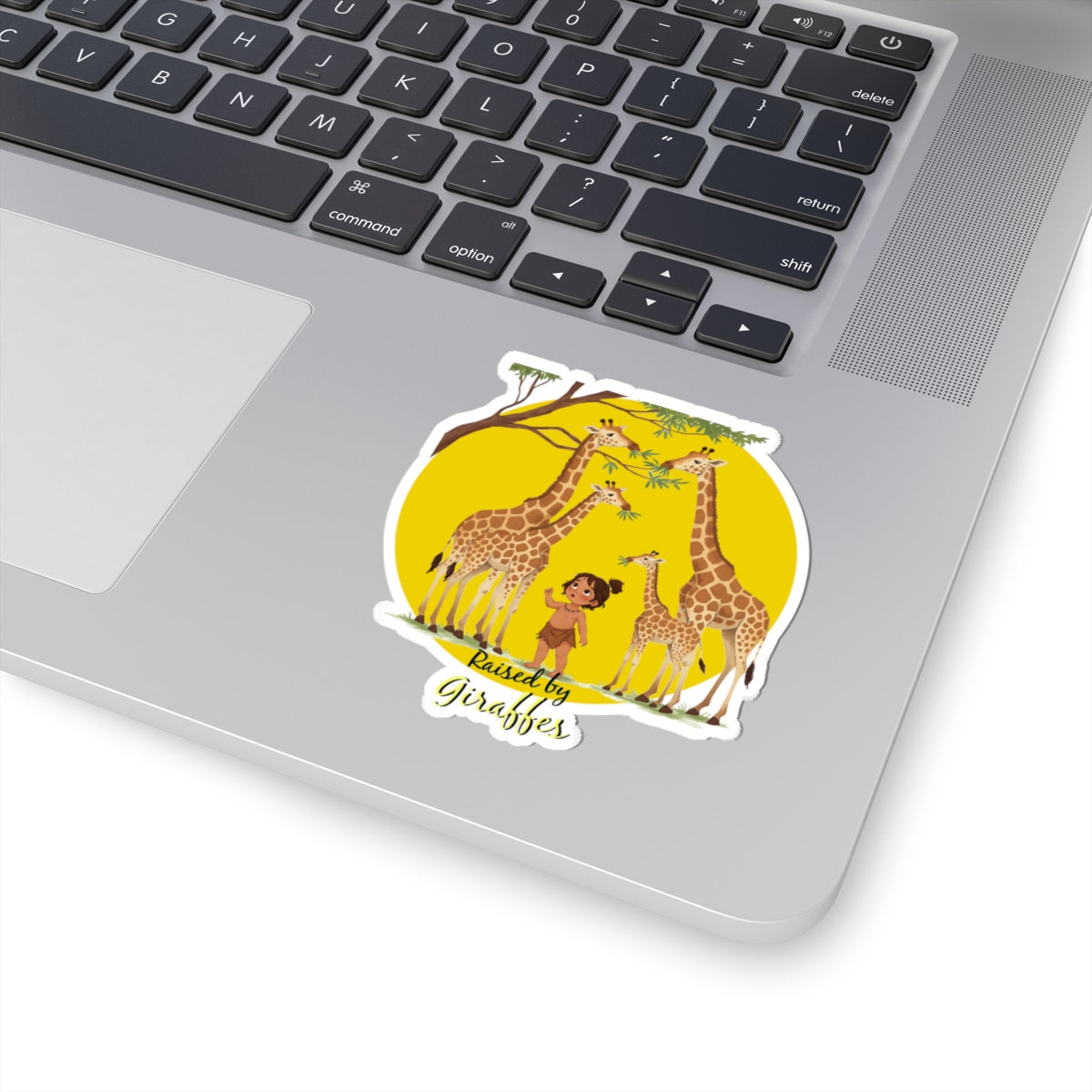 Funny Giraffe Stickers - "Raised by Giraffes" for Nature Lovers - Schmartypants