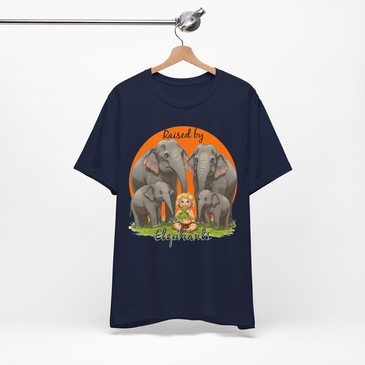 Funny Raised by Elephants Unisex Short Sleeve Tee - Perfect for Animal Lovers, Wildlife Fans (Women's Character version) - Schmartypants