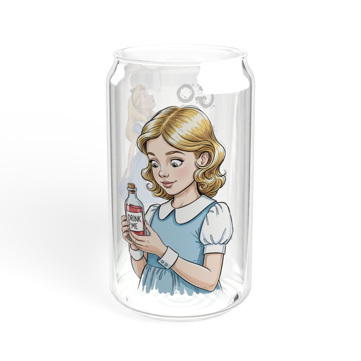 Alice in Wonderland 'Drink Me' Sipper Glass, 16oz with Straw, 'Go Ask Alice' Design, Cute Drinkware for Tea Parties, Gifts for Readers