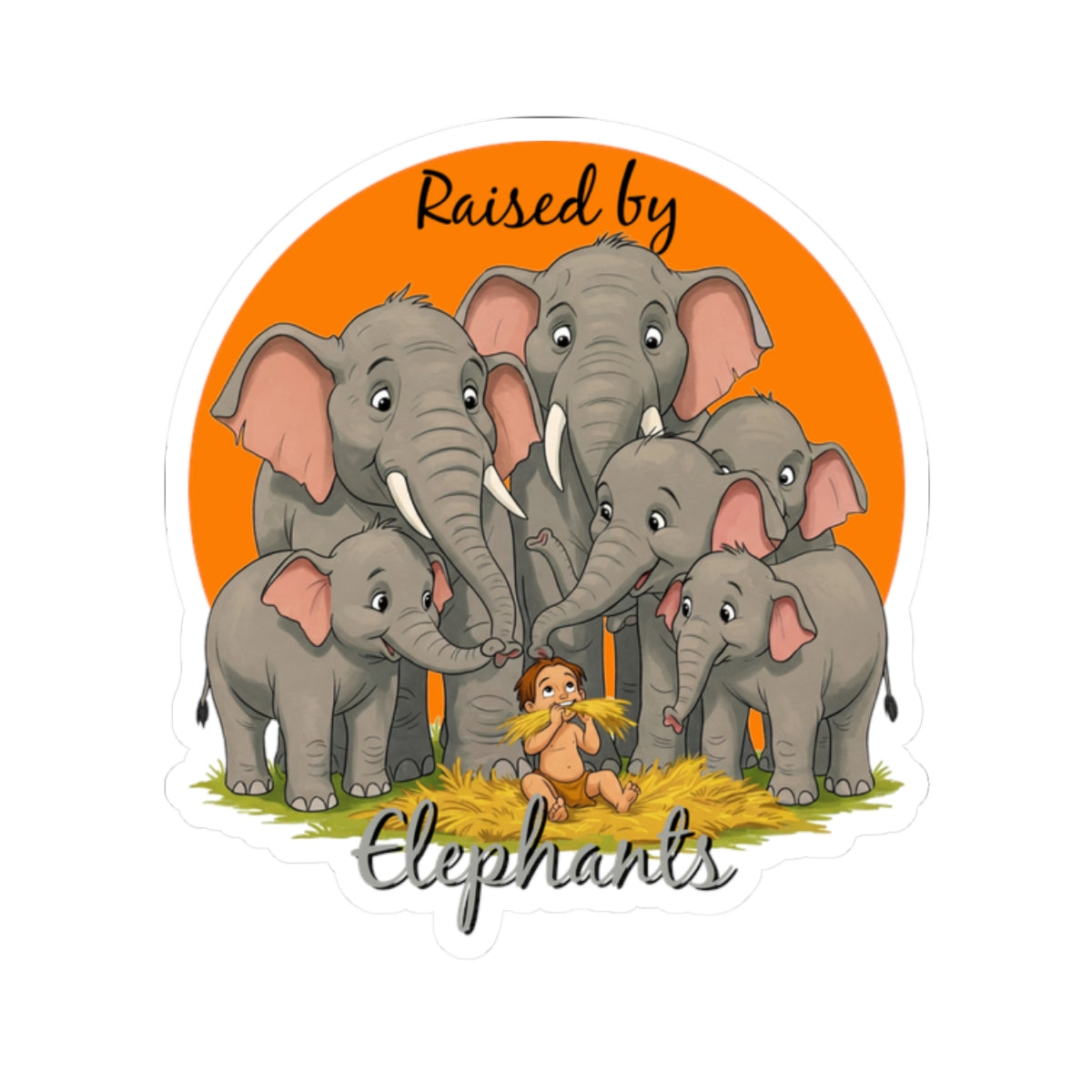 Funny Elephant Family Kiss-Cut Stickers - Raised by Elephants - Schmartypants