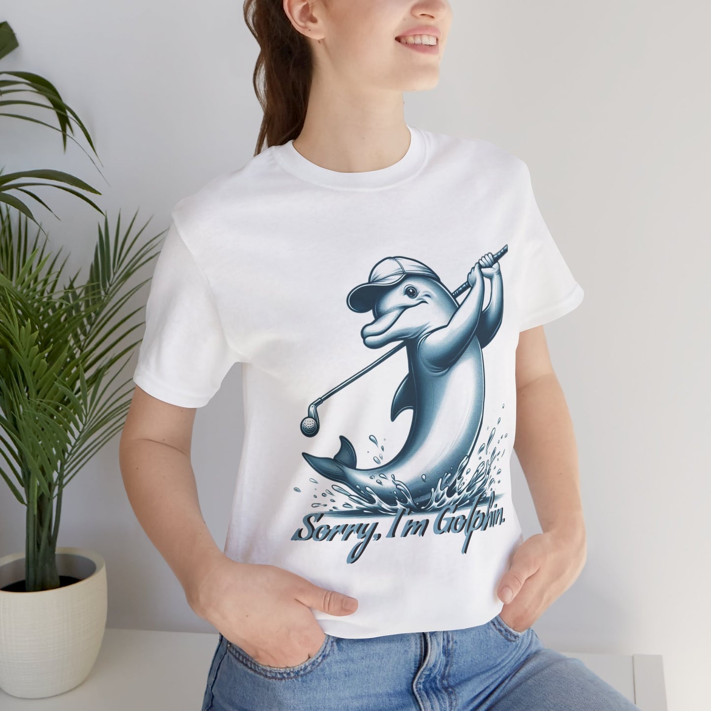 Funny Dolphin Golfing Tee - "Sorry, I’m Golphin" Unisex Jersey Short Sleeve Shirt - Dad Joke and Golfers Gift - Schmartypants