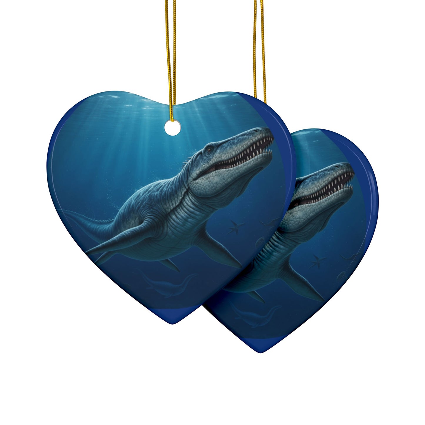 Ceramic Kronosaurus Dinosaur Ornaments, Heart-Shaped, Unique Decoration for Holidays, Gifts, Kids Room, Sea Life Theme, 2-Sided Print