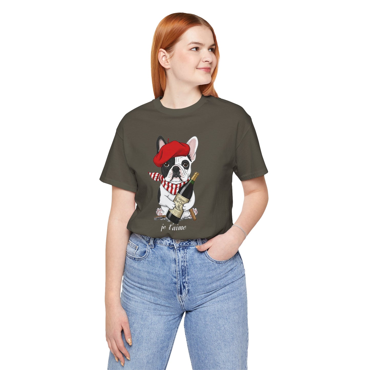 Cute French Bulldog Lovers Tee, Casual Wear, Je t'aime Shirt, Unisex T-Shirt for Birthdays, Anniversaries, Pet Lovers