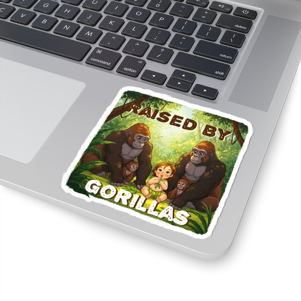 'Raised by Gorillas' Kiss-Cut Stickers - Fun Animal Lovers Decor (female character version) - Schmartypants