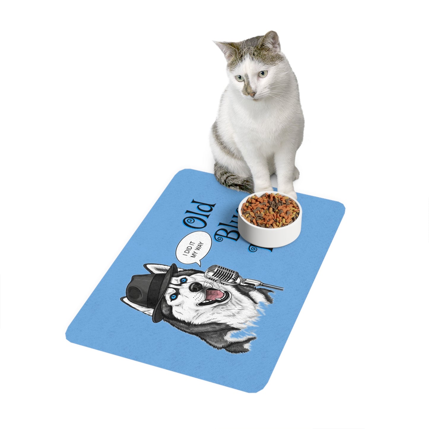 Siberian Husky Pet Food Mat - Old Blue Eyes 'I Did it My Way' Design, Sinatra Spoof Dog Feeding Mat, Pet Decor, Animal Lover Gift