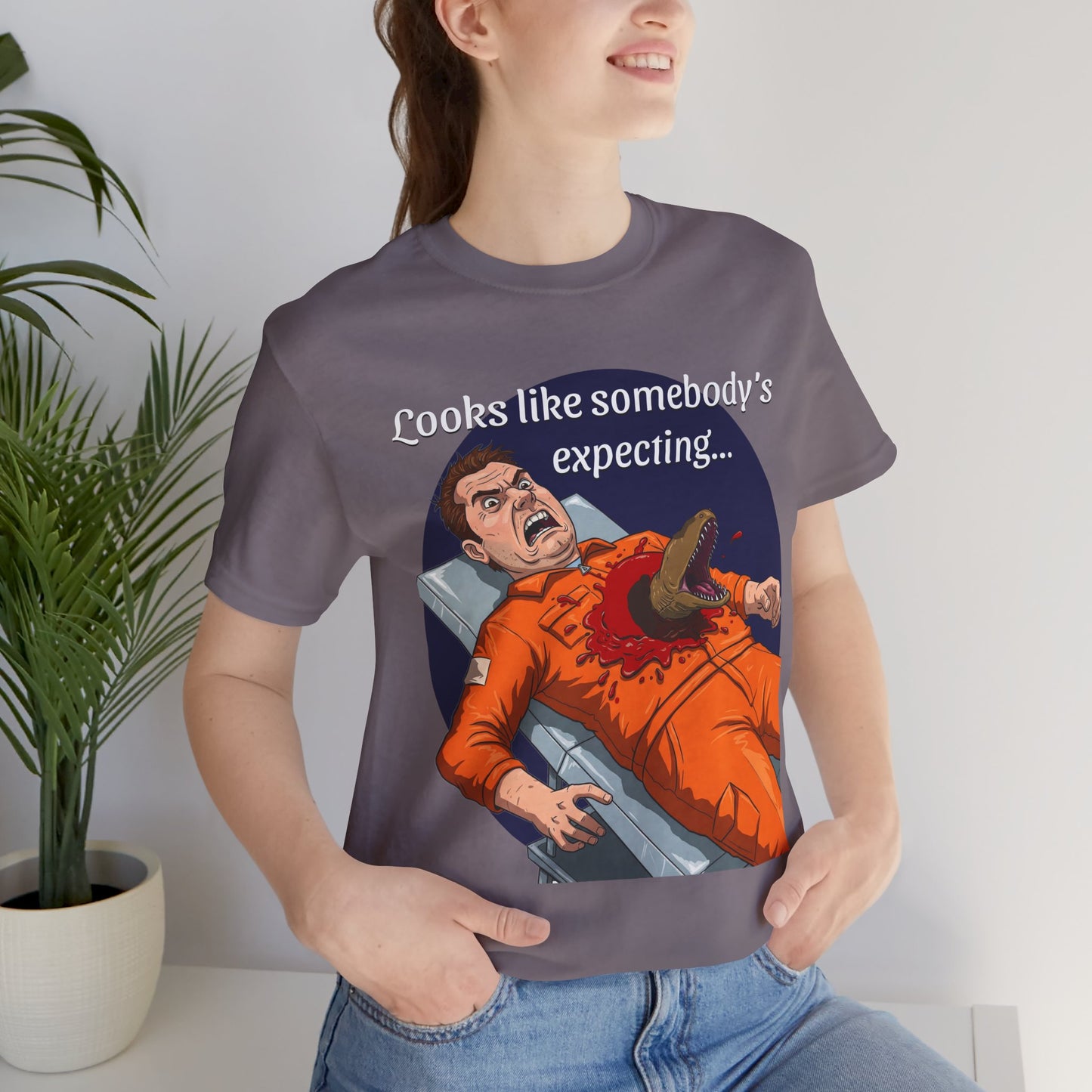 Maternity Tee for Sci-Fi Lovers, Funny Space Station Crew Member Giving Birth, Alien Movie Fan Shirt