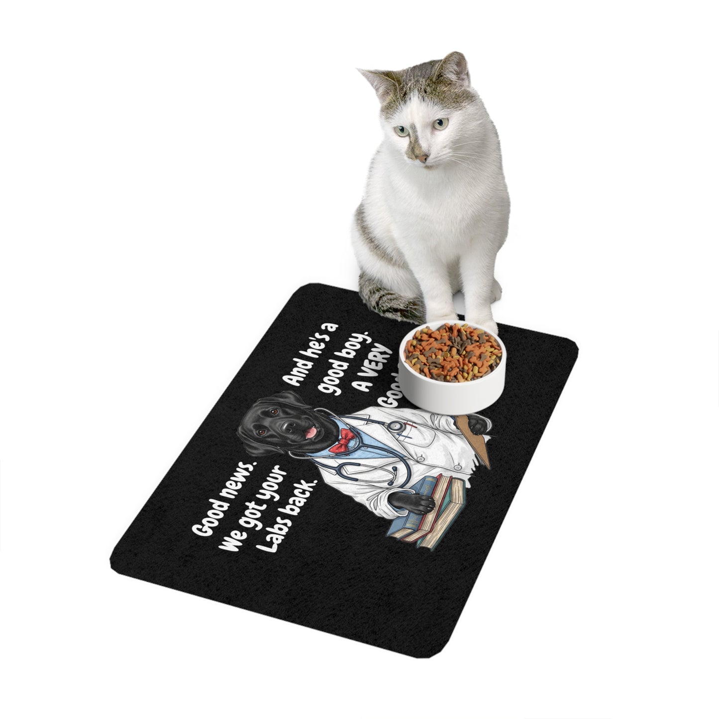 Black Lab Good Boy Pet Food Mat - Personalized Dog Feeding Mat, Funny Labrador Lovers Pet Bowl Mat, Dog Lover Gift