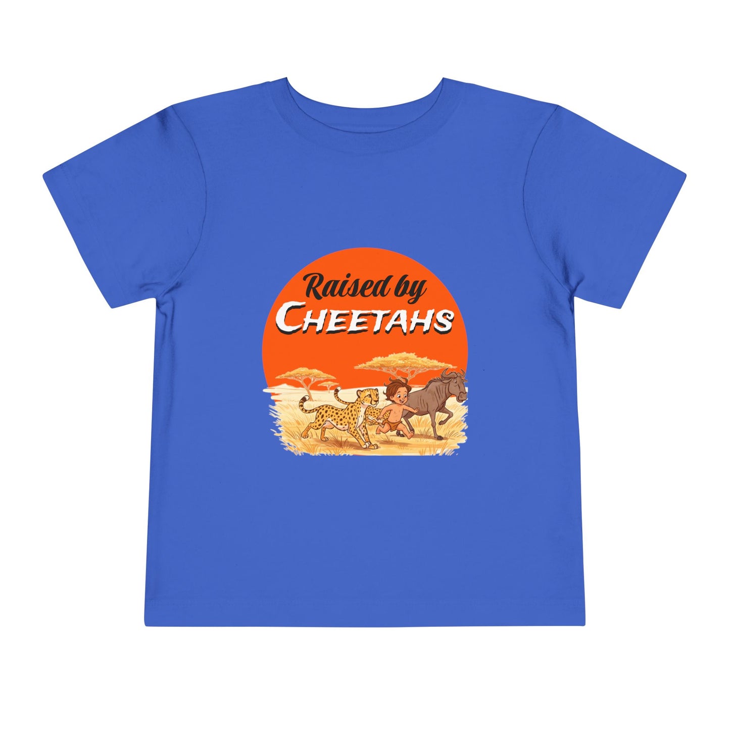 Toddler Boys Short Sleeve Tee with 'Raised by Cheetahs' Design | Funny Kids T-Shirt, Animal Lover Gift, Summer Outfit, Safari Theme - Schmartypants