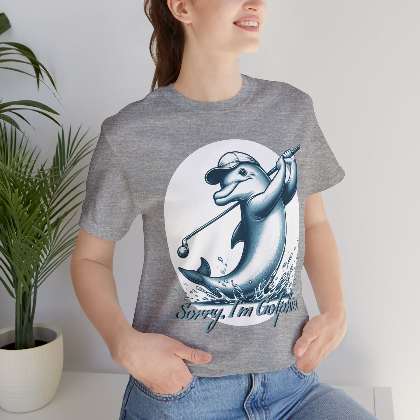 Funny Dolphin Golfing Tee - "Sorry, I’m Golphin" Unisex Jersey Short Sleeve Shirt - Dad Joke and Golfers Gift - Schmartypants