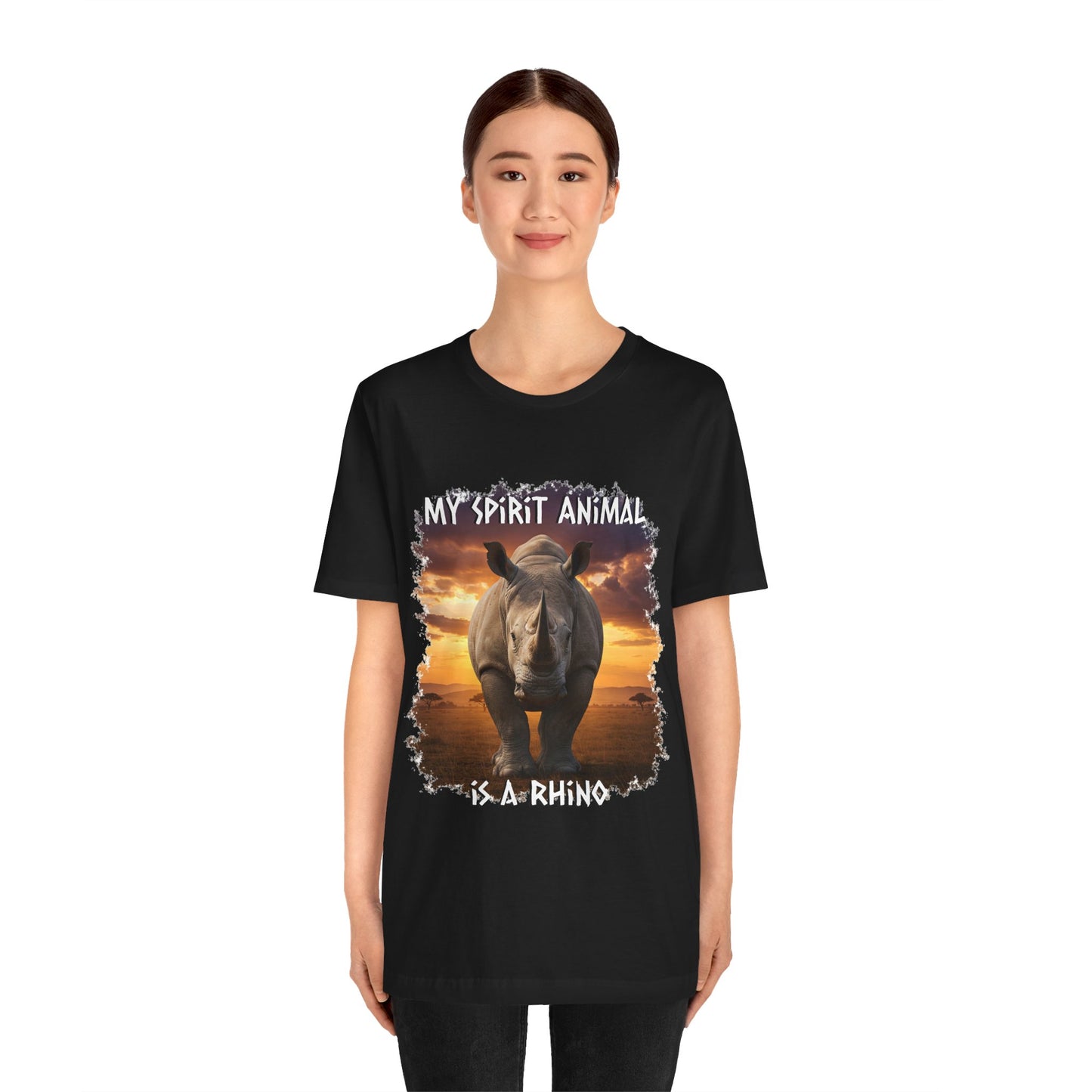 Rhino Spirit Animal Tee, Charging Rhinoceros Shirt for Nature Lovers, Zoo Outings, Safaris, Unisex Jersey Short Sleeve Tee