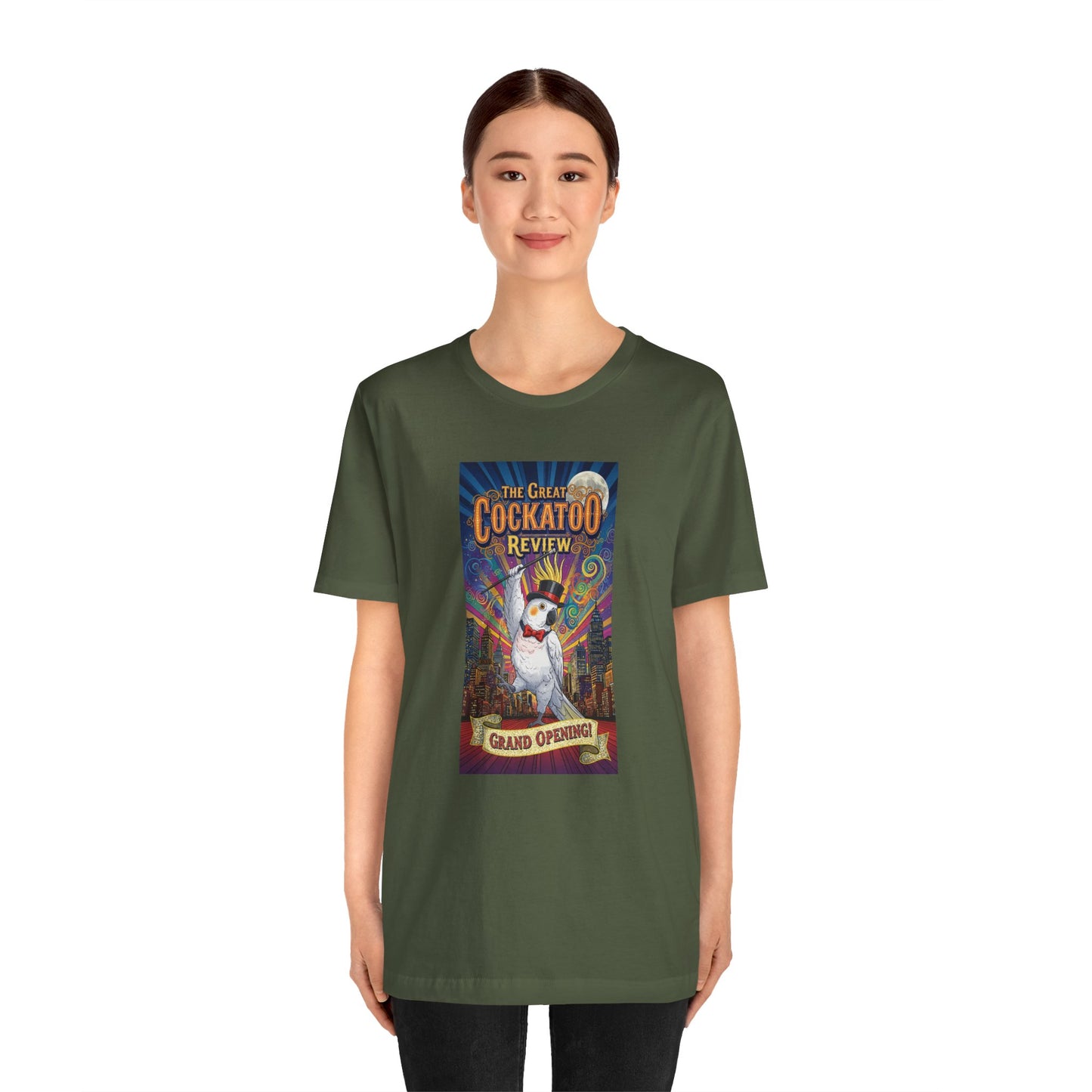 Grand Opening Cockatoo Review Tee - Funny Bird Graphic T-Shirt, Unique Gift for Cockatoo Owners, Casual Wear, Animal Lover Shirt