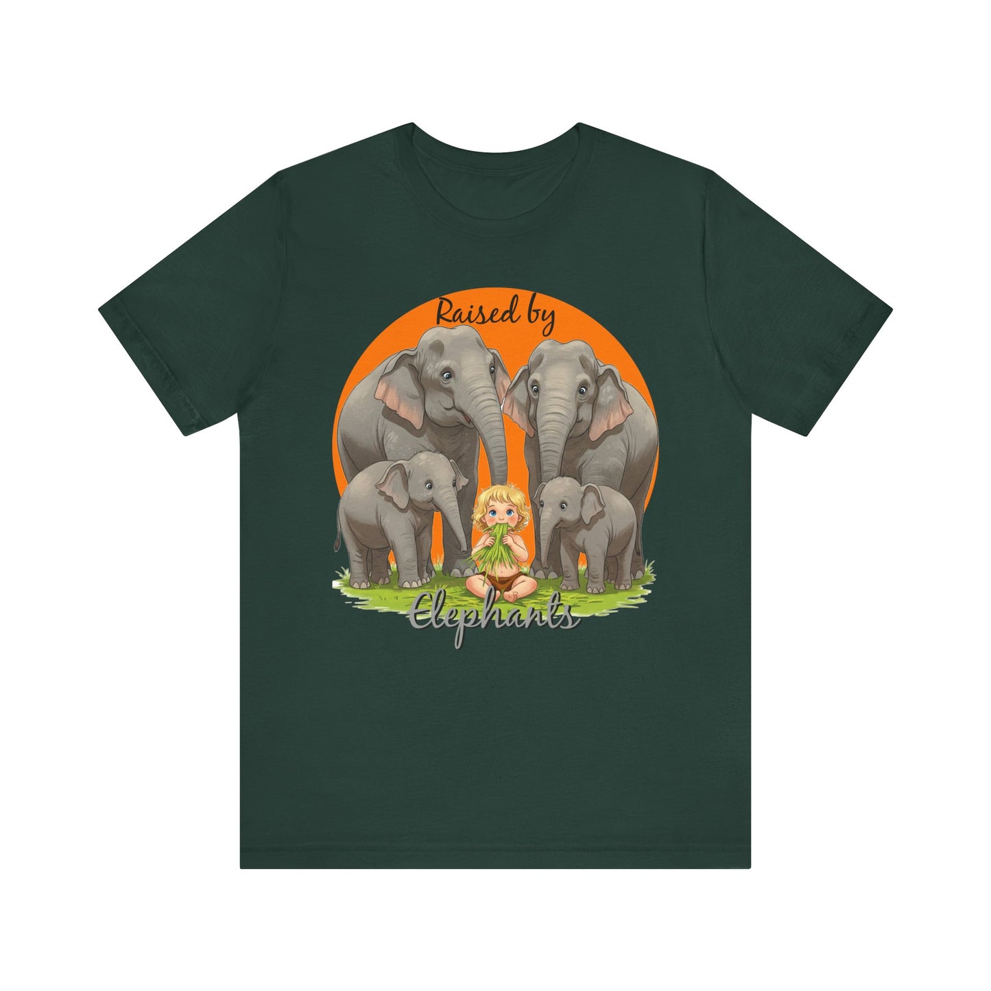 Funny Raised by Elephants Unisex Short Sleeve Tee - Perfect for Animal Lovers, Wildlife Fans (Women's Character version) - Schmartypants