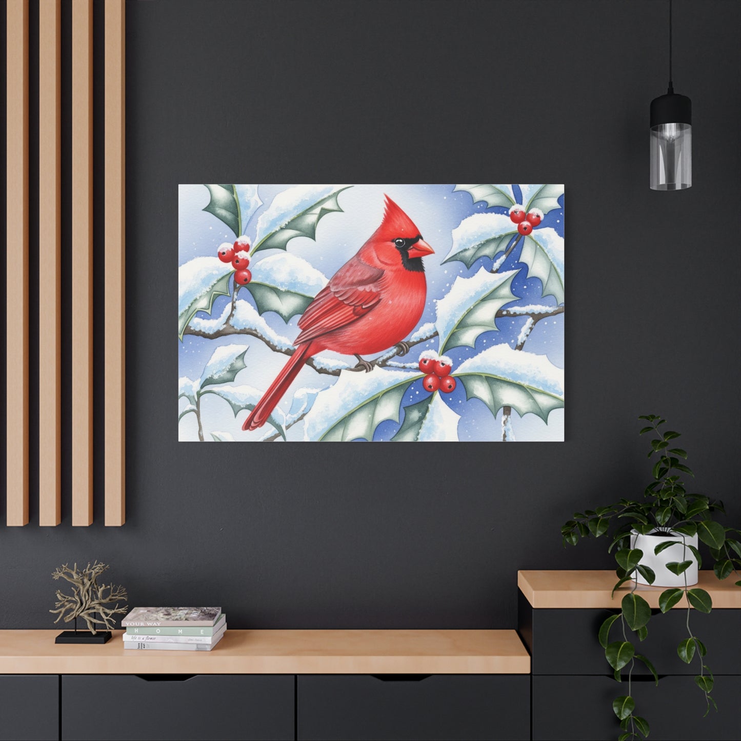 Winter Cardinal Canvas Art Print, Holiday Home Decor, Red Bird Wall Art, Christmas Decoration, Nature Artwork