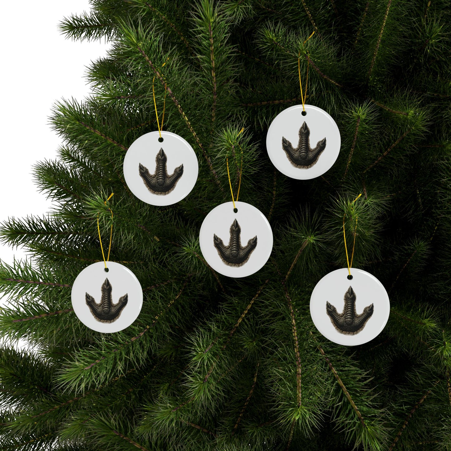 Unique Ceramic Ornaments - 2-Sided Print, Dinosaur Fossil Footprint Design, Perfect for Holiday Decor, Gifts, Home Decor, Tree Ornaments