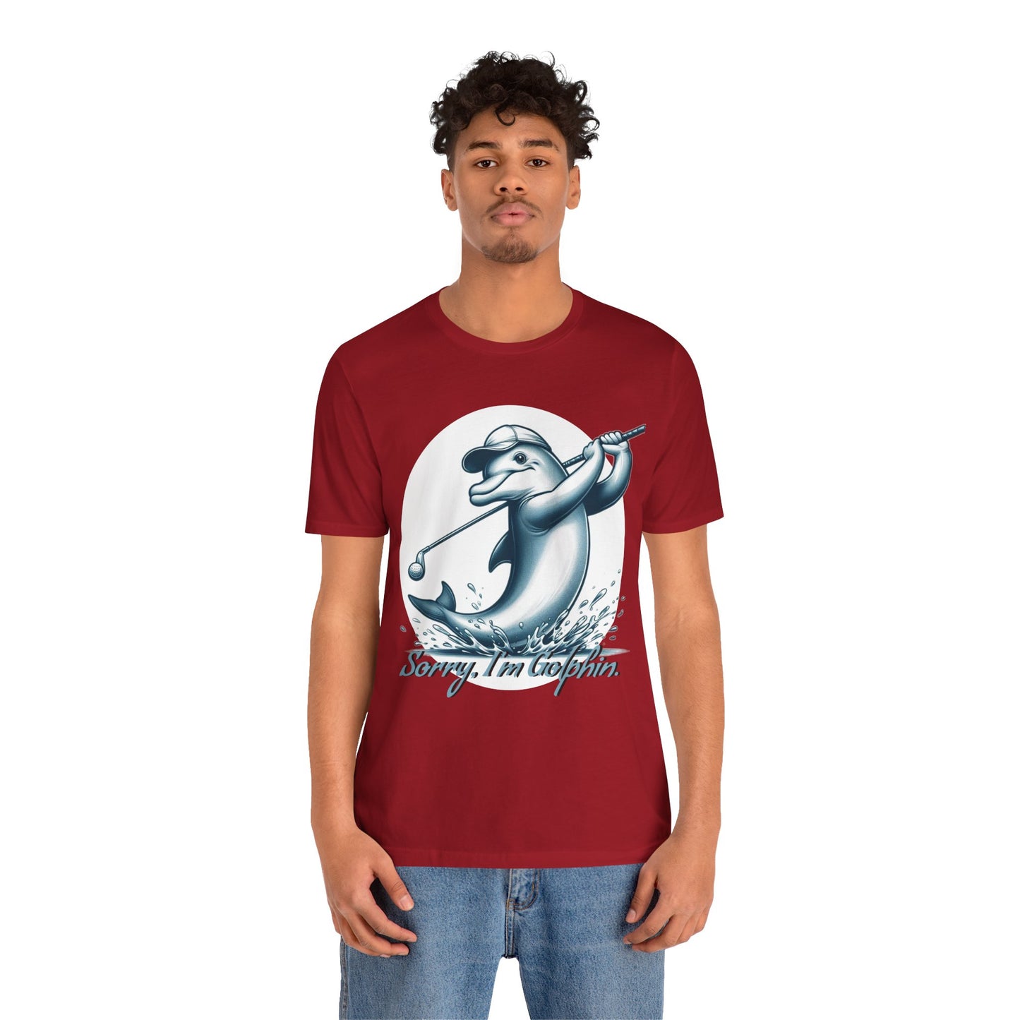 Funny Dolphin Golfing Tee - "Sorry, I’m Golphin" Unisex Jersey Short Sleeve Shirt - Dad Joke and Golfers Gift - Schmartypants