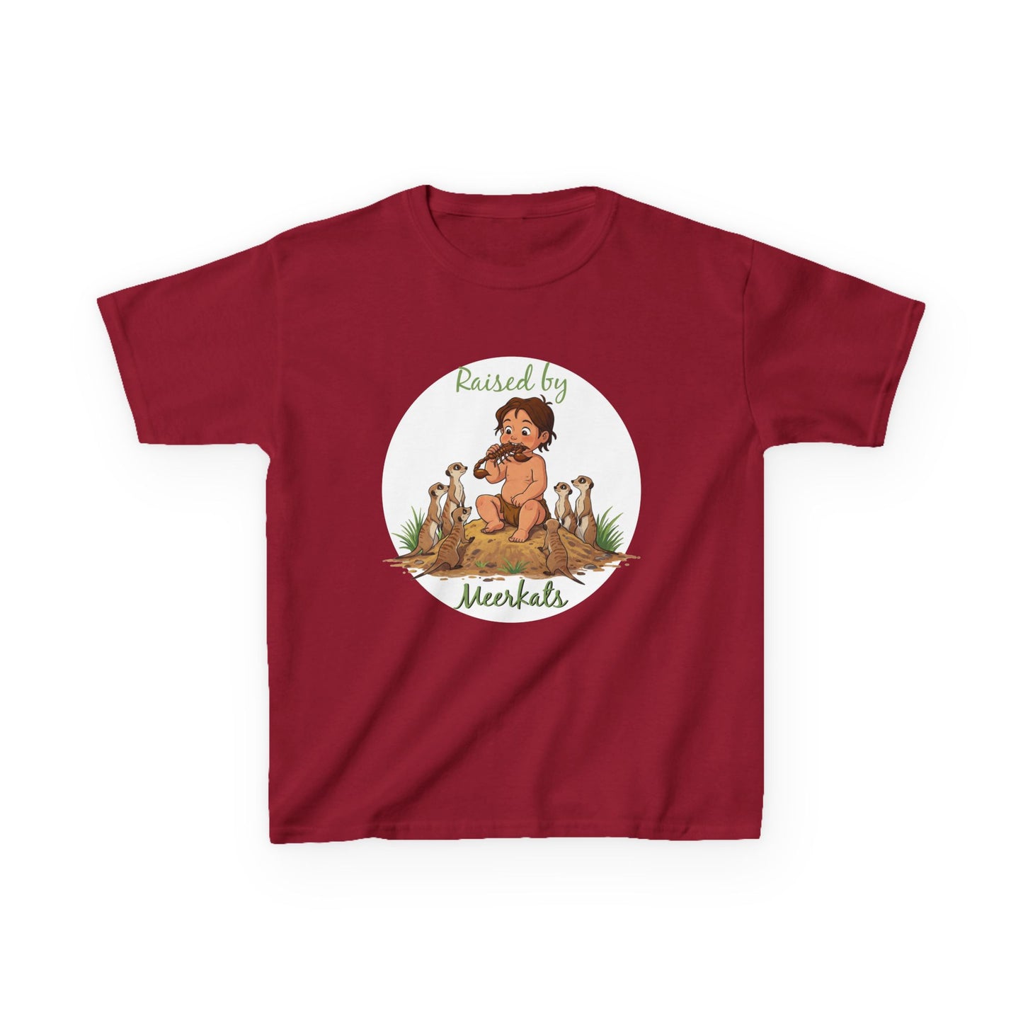 Kids Heavy Cotton™ Tee - Hilarious 'Raised by Meerkats' Design, Cute Animal Tee, Fun Kids T-Shirt, Playful Gift for Animal Lovers, Birthday or Holiday Outfit - Schmartypants